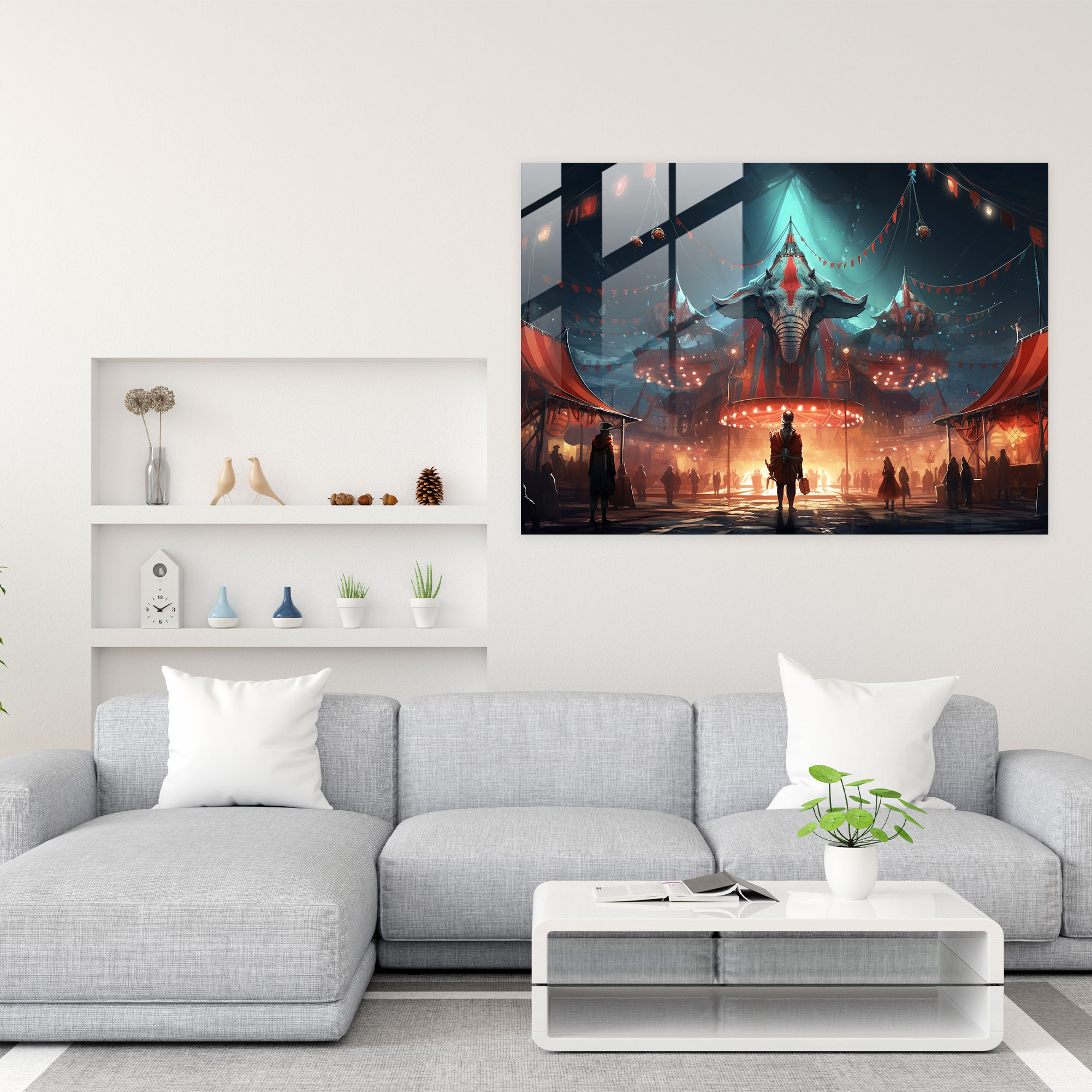 Zukunftsorientiertes Zirkus Glasbild - Zirkus Sci-Fi Futuristisch