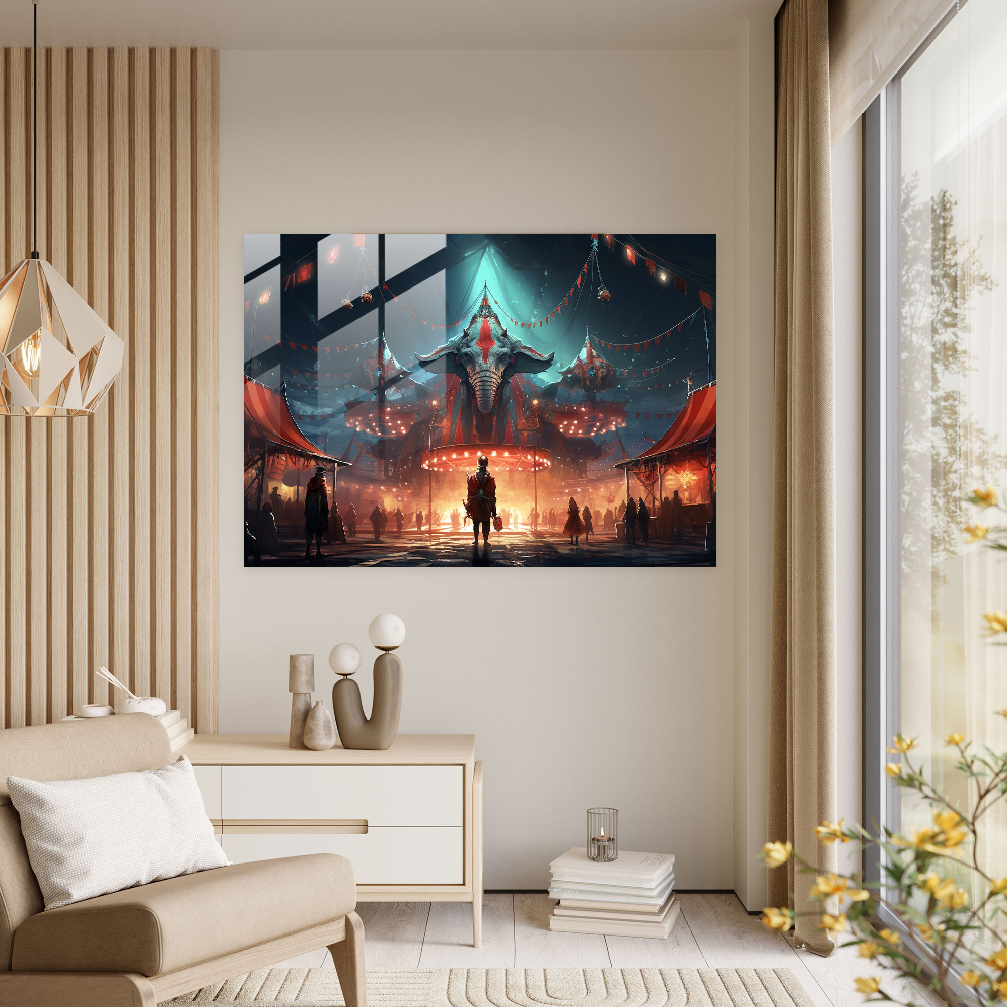 Zukunftsorientiertes Zirkus Glasbild - Zirkus Sci-Fi Futuristisch