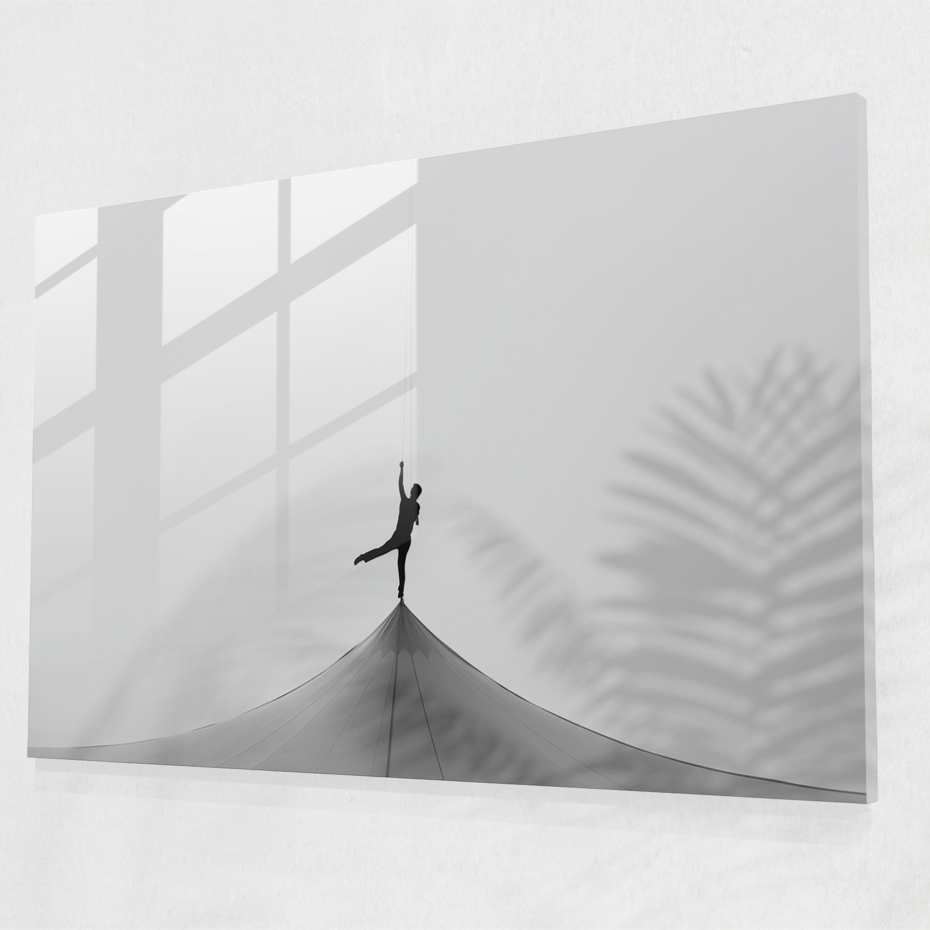 Tightrope Balance Glass Print - Circus, Black And White Photograph, Circus, Wall Decoration