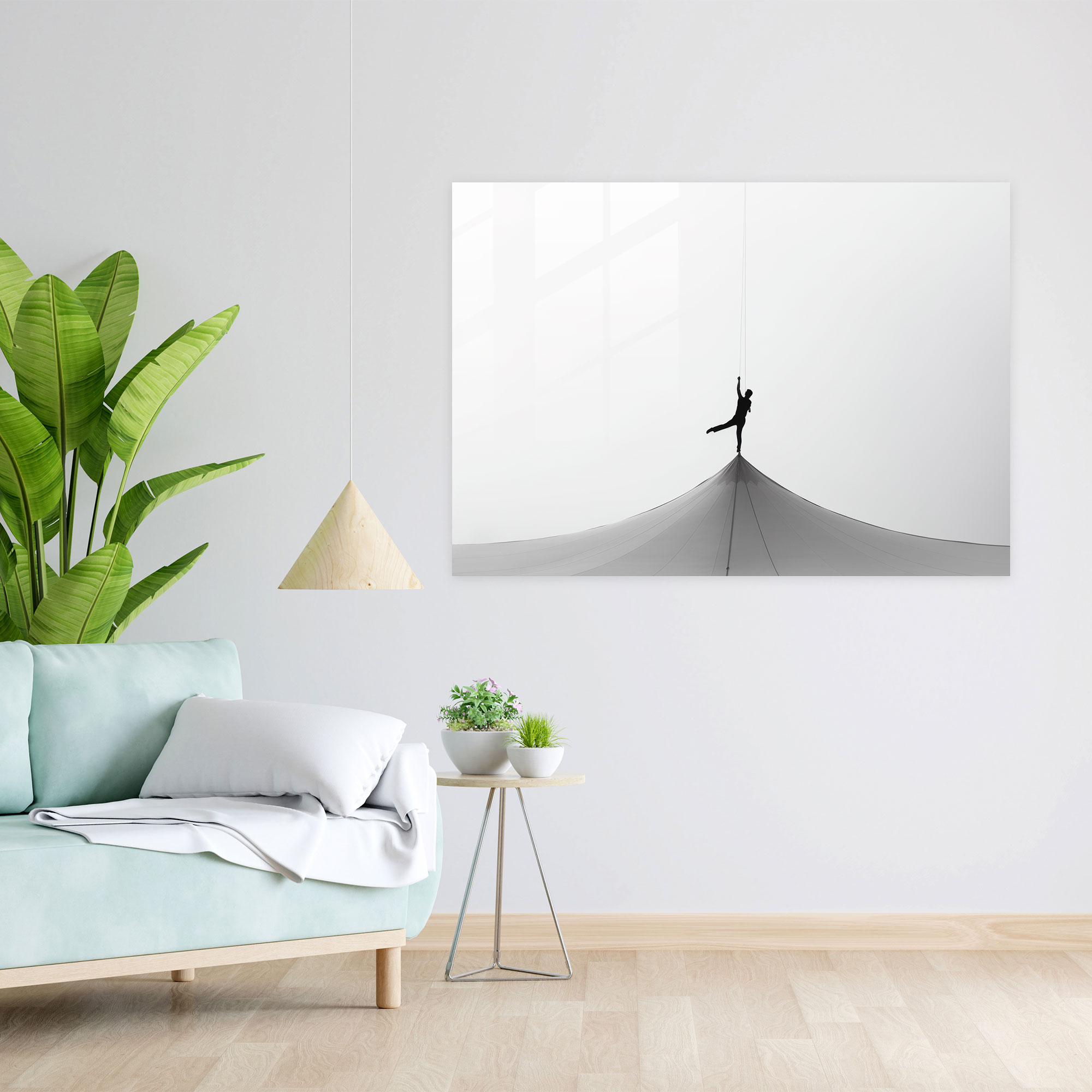Tightrope Balance Glass Print - Circus, Black And White Photograph, Circus, Wall Decoration