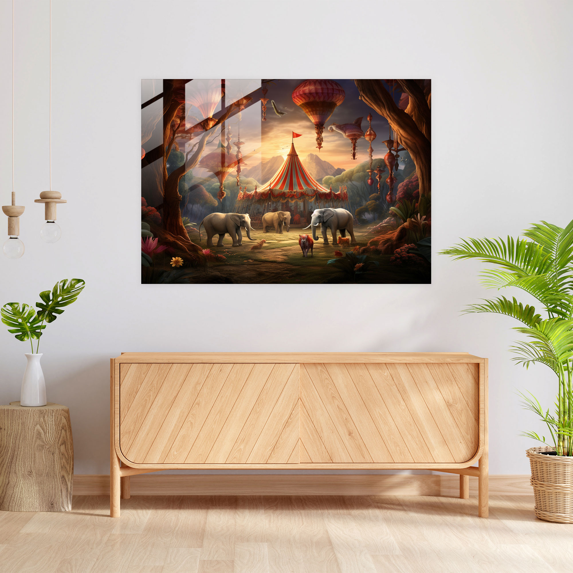Glasbild Zirkuszauber - Zirkus Mythische Kreaturen Fantasie Glas Wandkunst