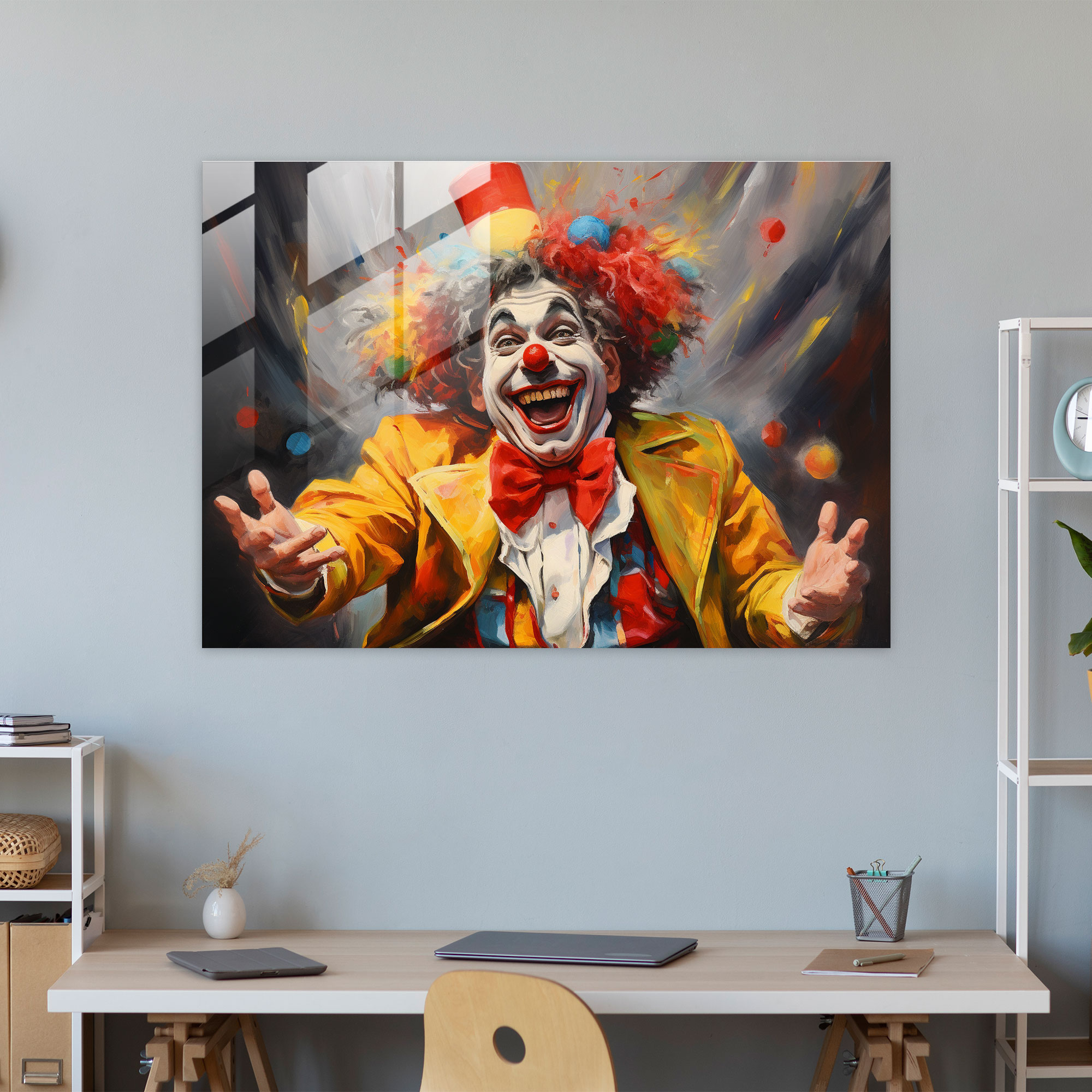 Frohes Zirkus Glasbild - Zirkus Glasbild Ölgemälde auf Leinwand Zirkus Clown