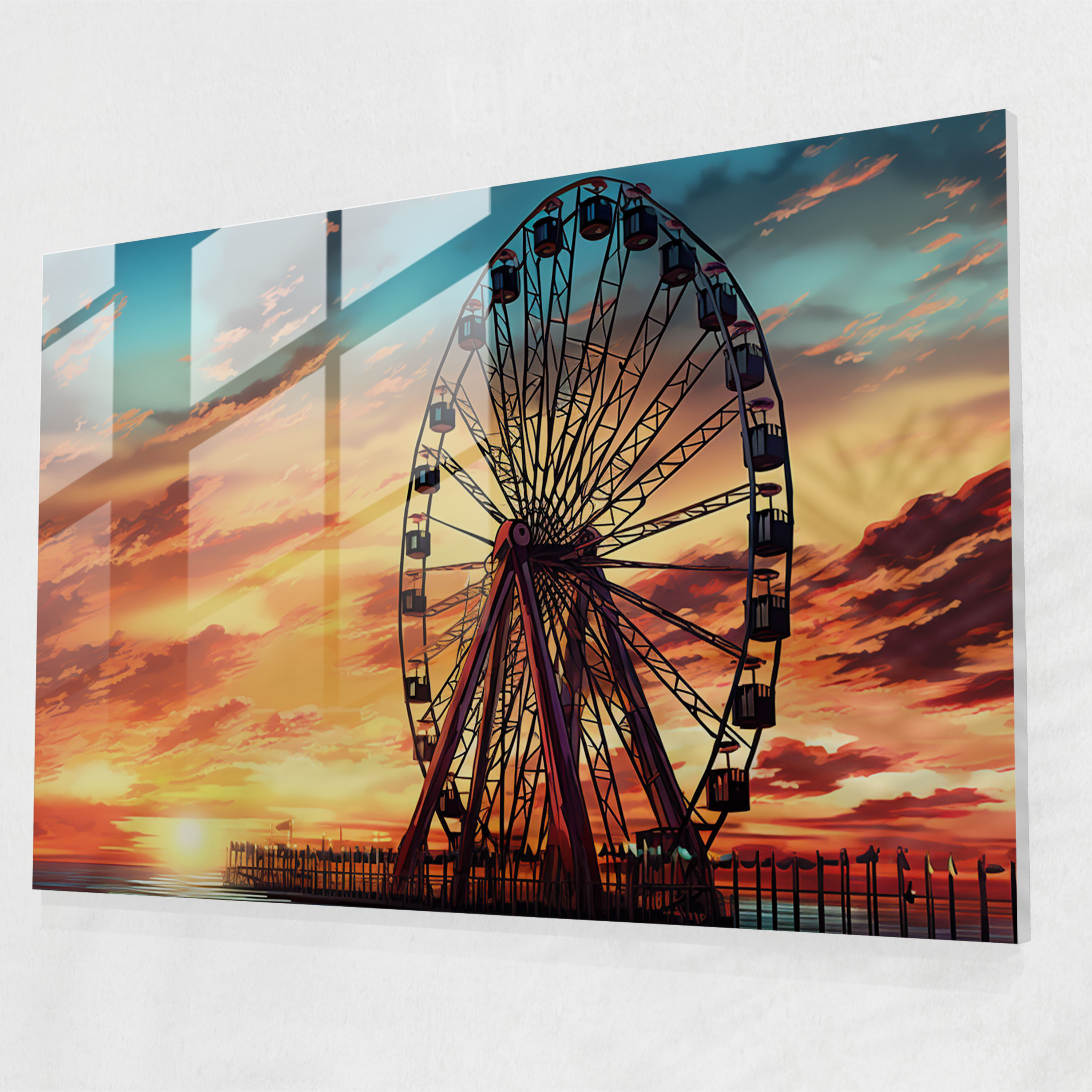 Glasbild Zirkus-Sonnenuntergang - Zirkus Riesenrad Zirkusglasdruck Zirkus Wanddekoration