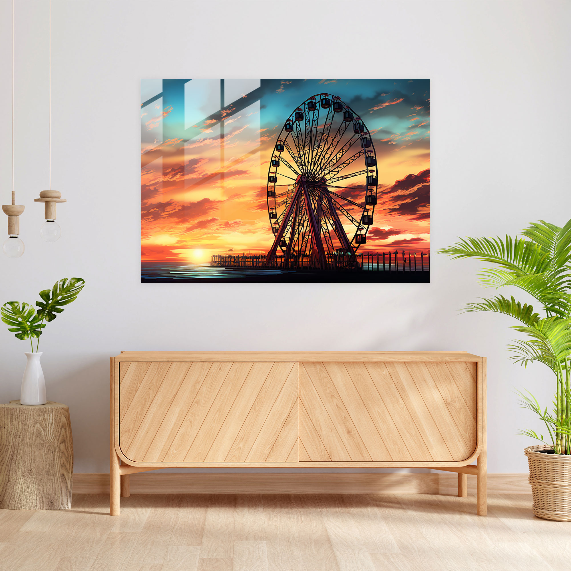 Glasbild Zirkus-Sonnenuntergang - Zirkus Riesenrad Zirkusglasdruck Zirkus Wanddekoration