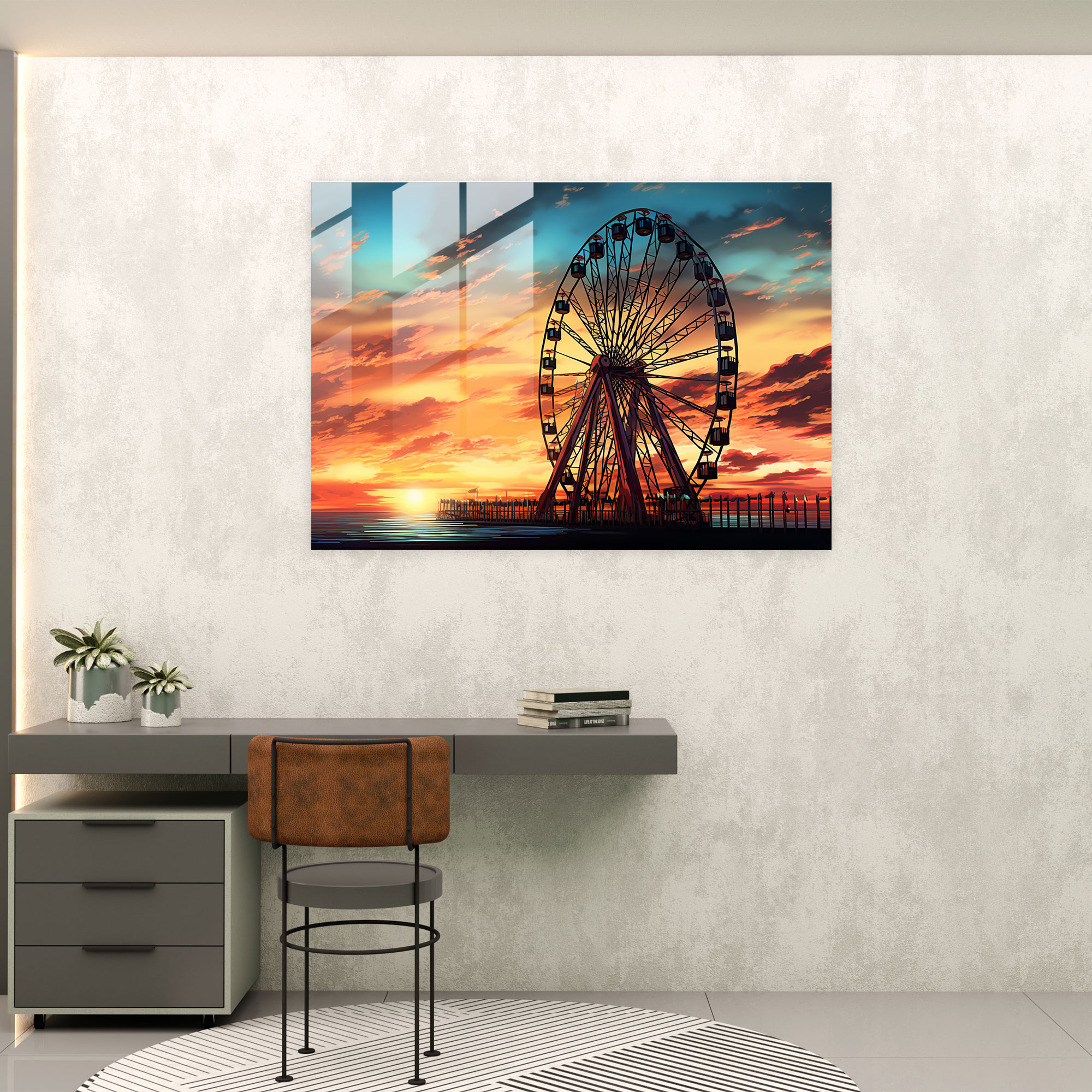 Glasbild Zirkus-Sonnenuntergang - Zirkus Riesenrad Zirkusglasdruck Zirkus Wanddekoration