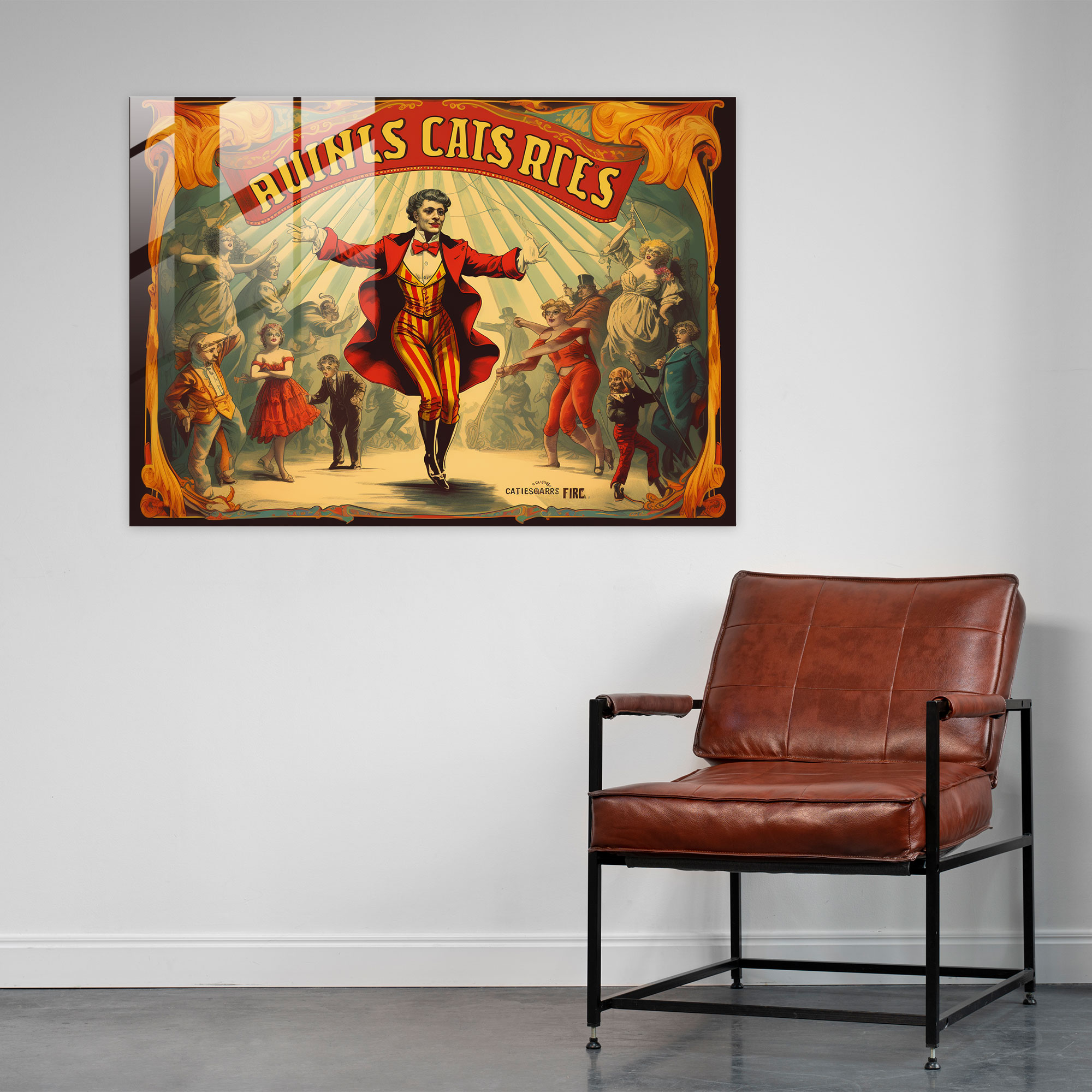 Glasbild Zirkusposter im Vintage-Stil - Zirkus Retrofarben moderne Kunst Typografie