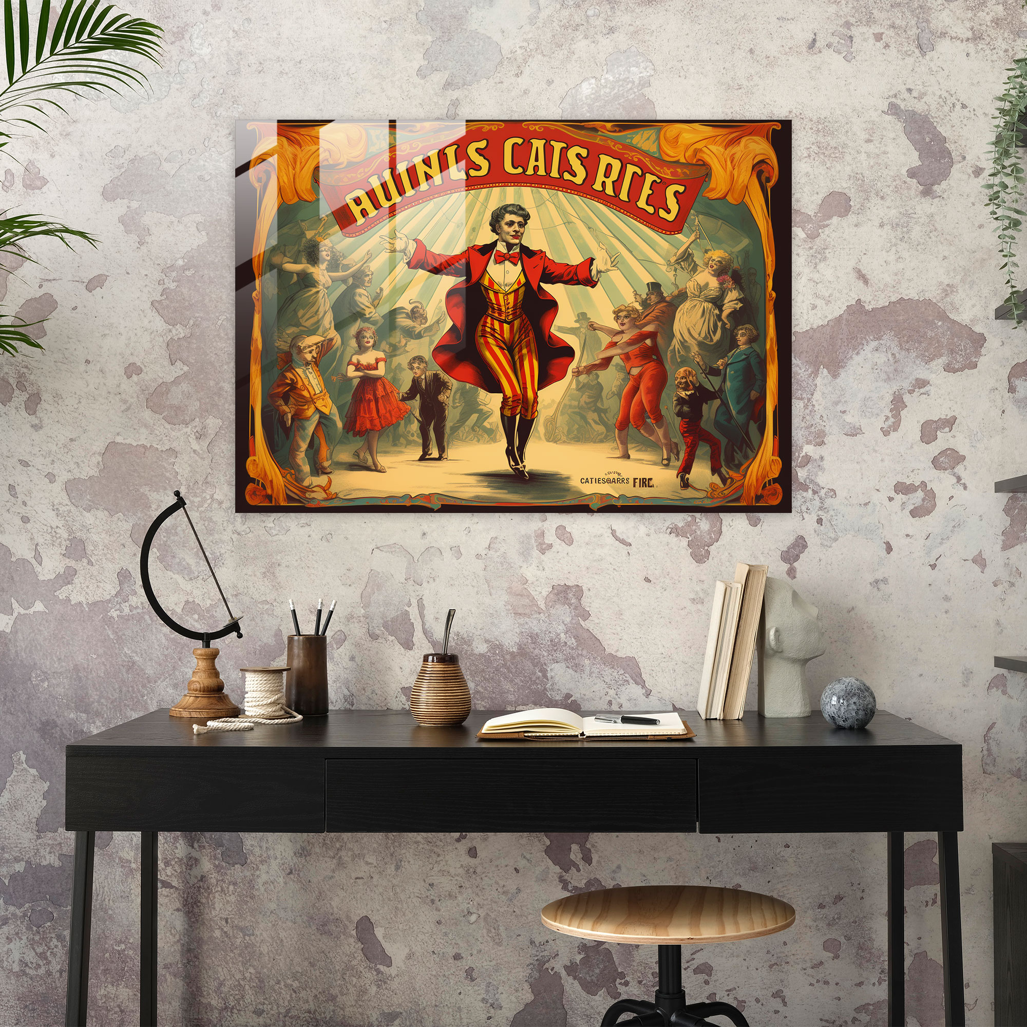 Glasbild Zirkusposter im Vintage-Stil - Zirkus Retrofarben moderne Kunst Typografie