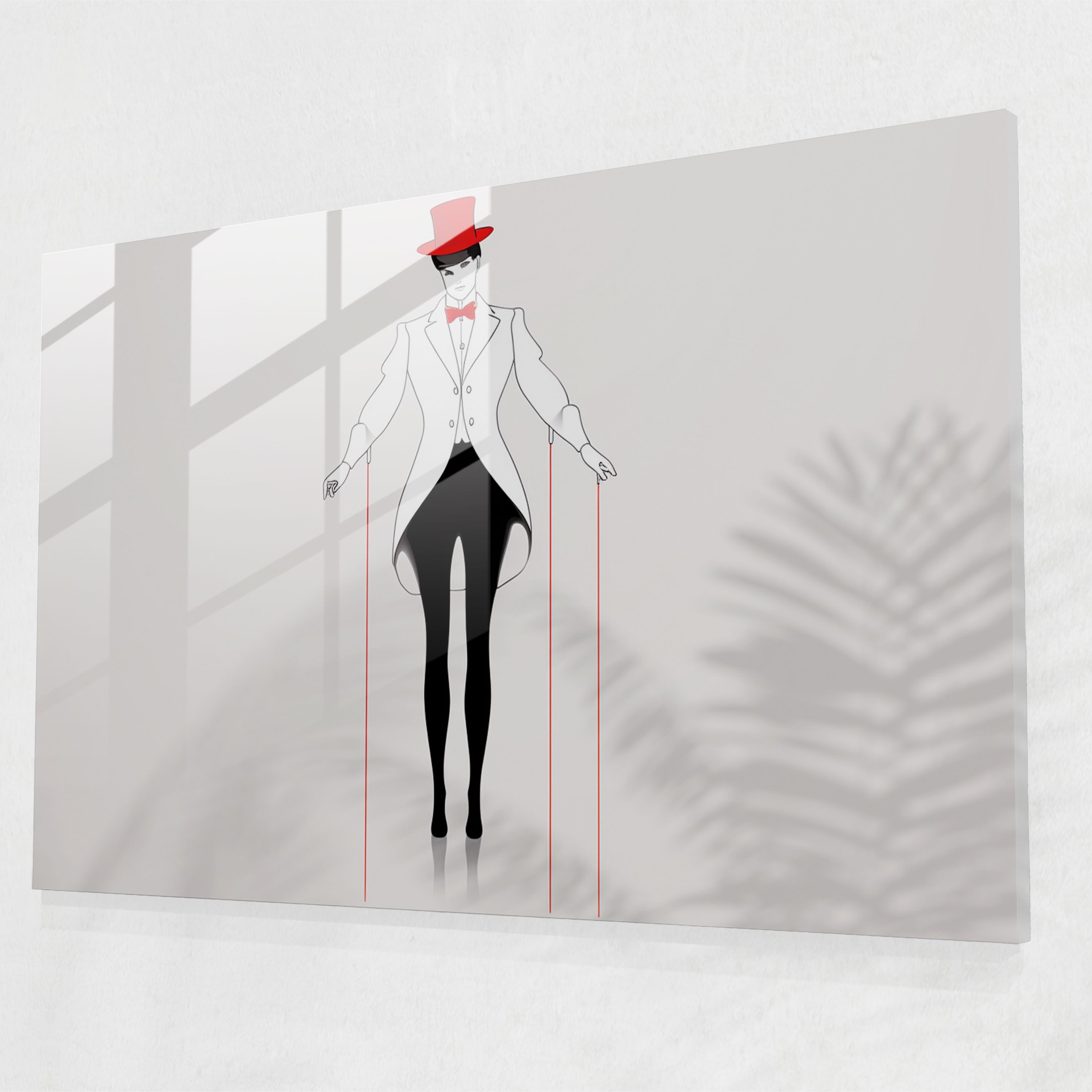 Eleganter Zirkus Ringmeister Glasbild - Zirkus Moderne Kunst Klassische Kleidung Minimalistische Zeichnung