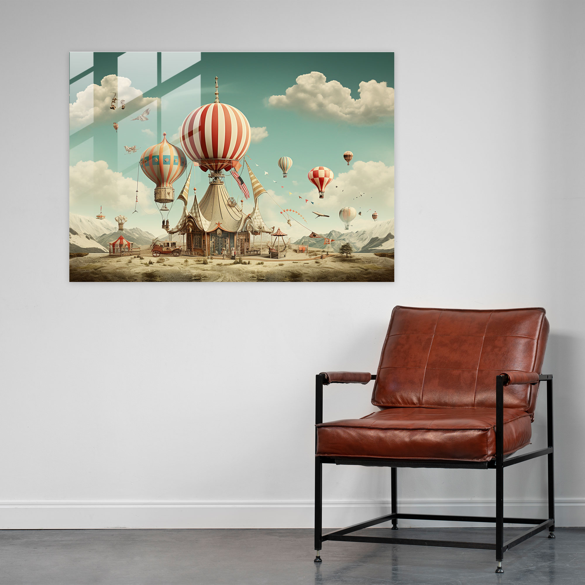 Glasbild Zirkus Traumlandschaften surreal Collage
