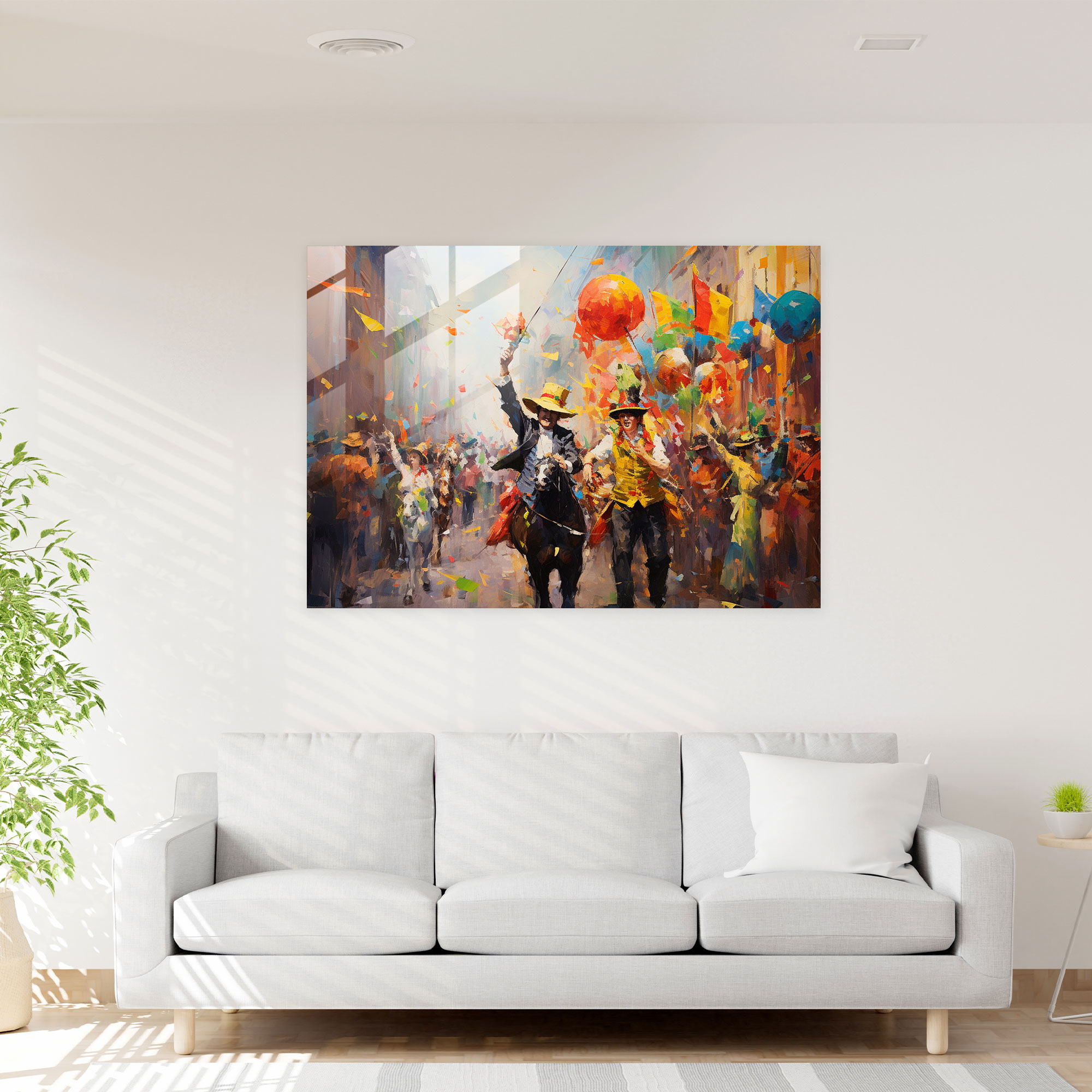 Buntes Zirkusparade Glasbild - Zirkus Impressionistisches Gemälde Wohnkultur Glaswandkunst