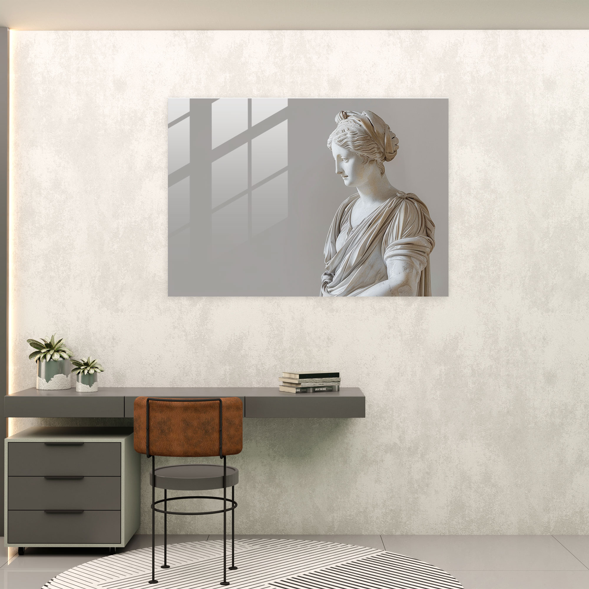 Klasik Duvar Dekorasyonu: Neoklasik Kadın - Klasik Sanat Cam Tablo Modern Sanat
