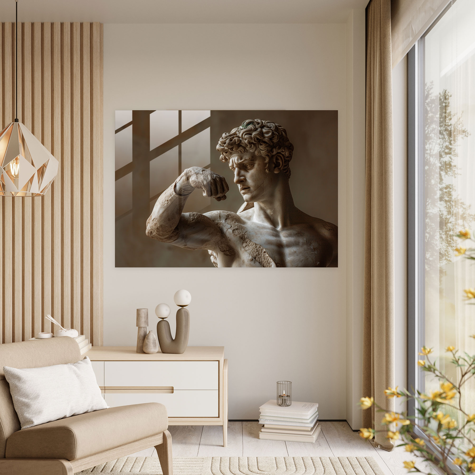 Klasikçilik Modern Sanat: Savaşçı Kahraman Heykeli - Ev Dekorasyonu Cam Duvar Sanatı Cam Sanatı