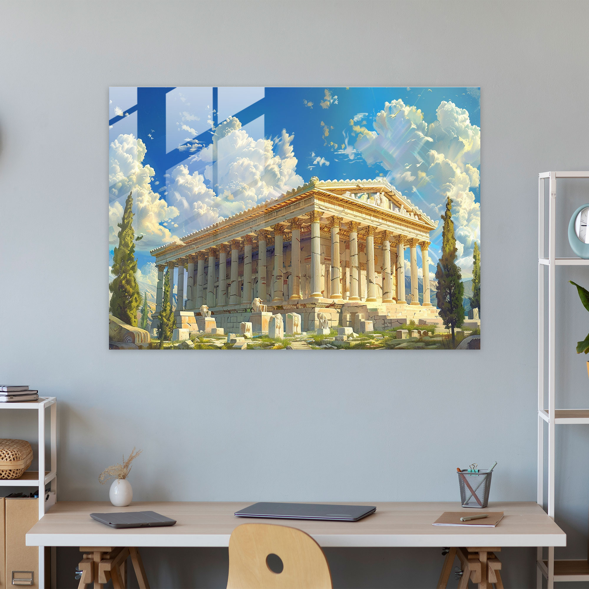 Klasikçilik Cam Sanatı - Yunan Tapınağı - Modern Sanat Cam Tablo