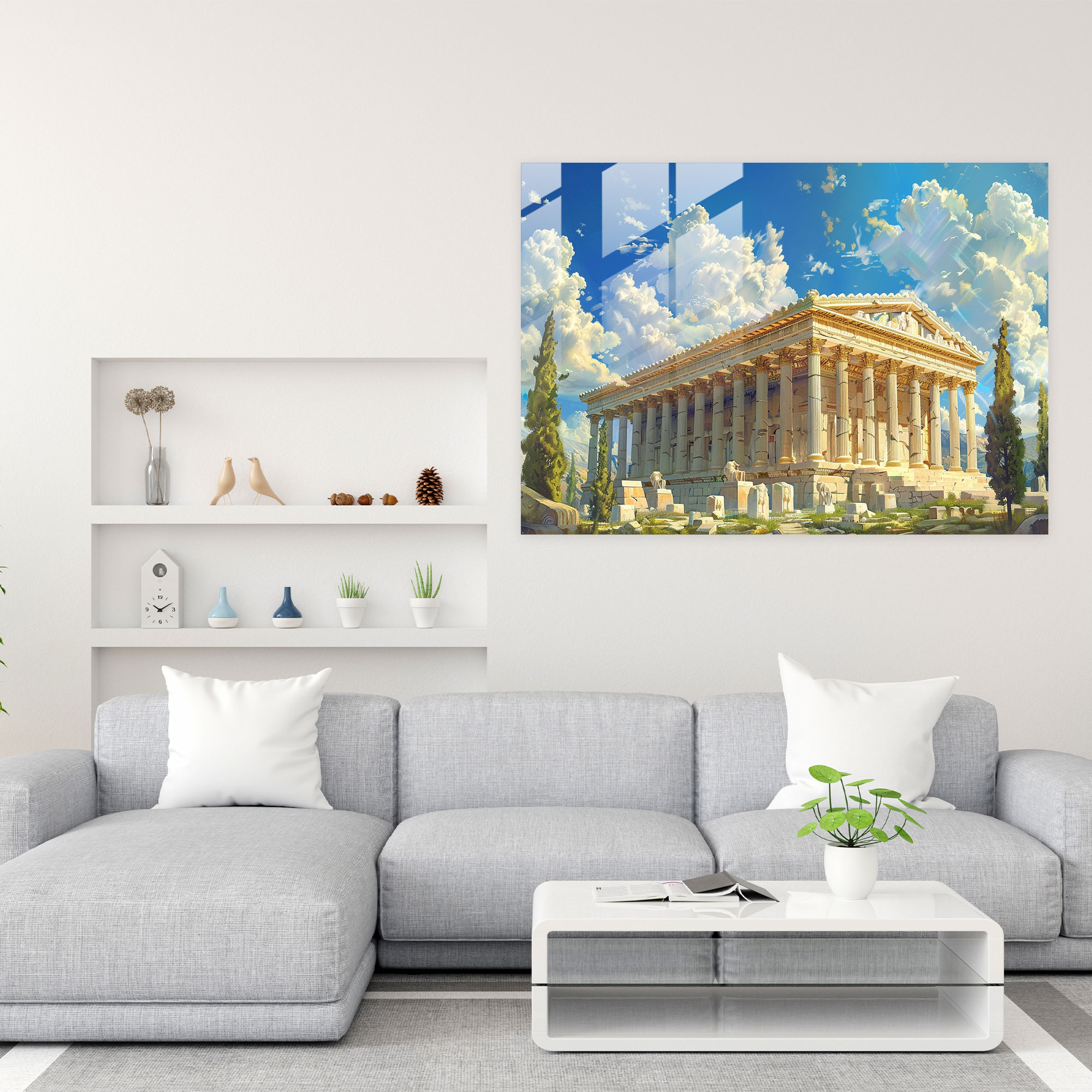 Klasikçilik Cam Sanatı - Yunan Tapınağı - Modern Sanat Cam Tablo