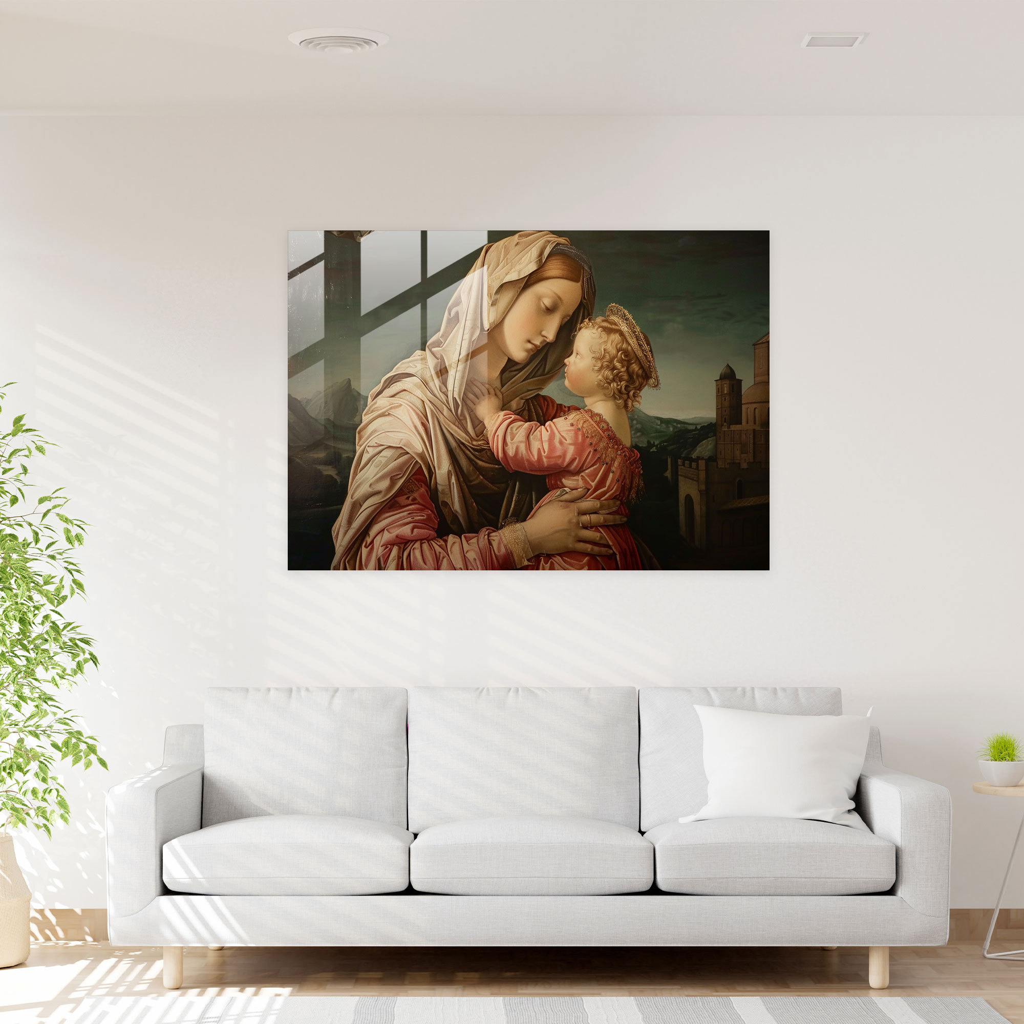 Klasiklik Cam Duvar Sanatı Madonna ve Çocuk - Klasiklik Duvar Dekorasyonu Ev Dekorasyonu Rönesans Tablosu
