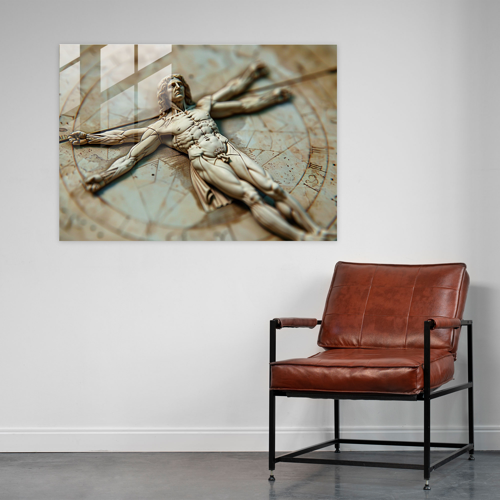 Klasik Dizayn Cam Tablo Vitruvius Adamı - Klasik Dizayn Da Vinci Cam Tablo Duvar Dekorasyonu
