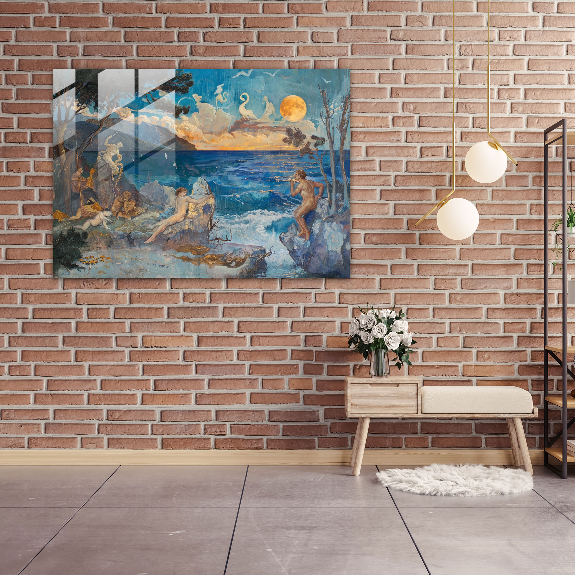 Klasik Modern Sanat - Klasik Sanat Cam Duvar Tablosu