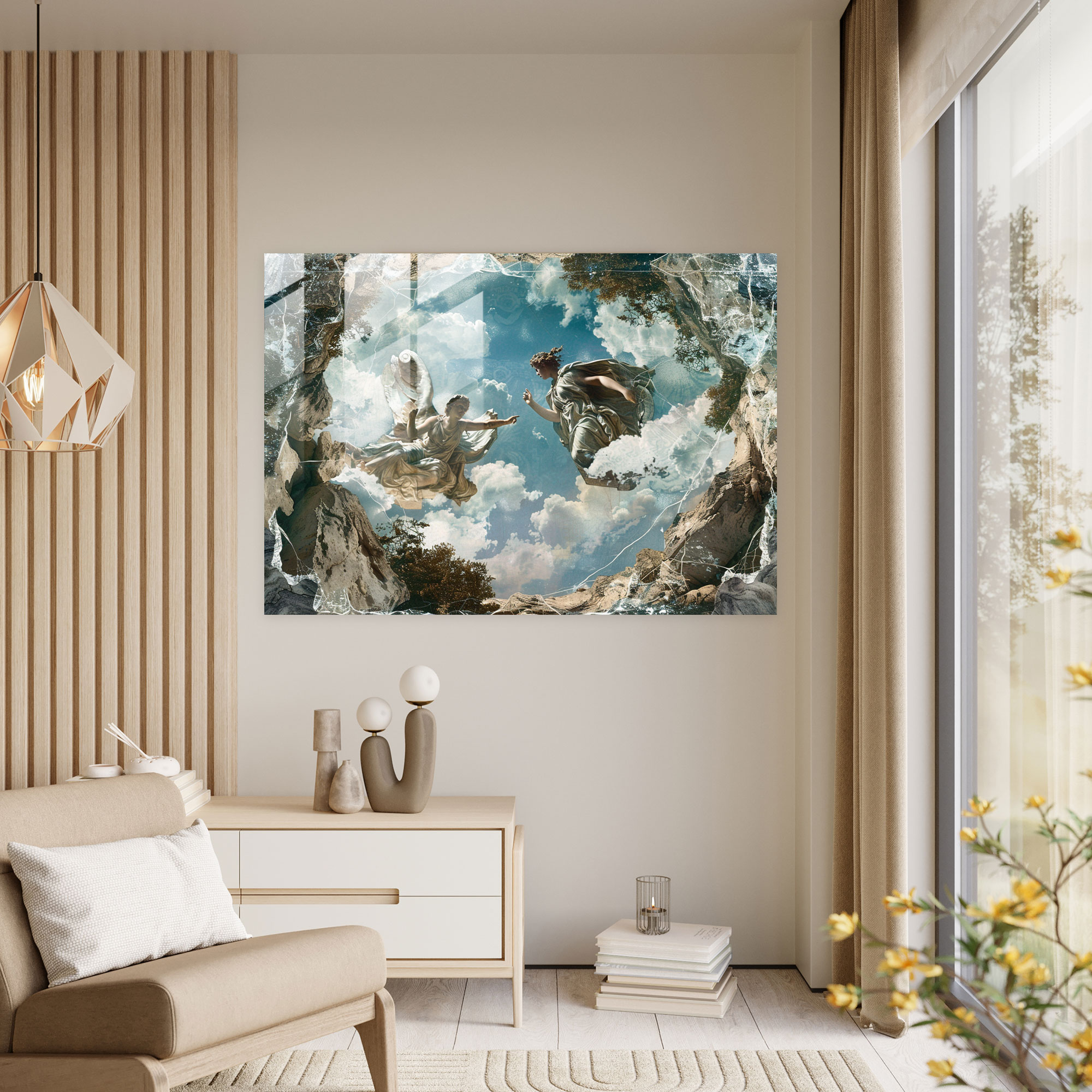 Klasik Yunan Mitolojisi Sahnesi Cam Tablo - Klasik Modern Sanat Ev Dekorasyonu