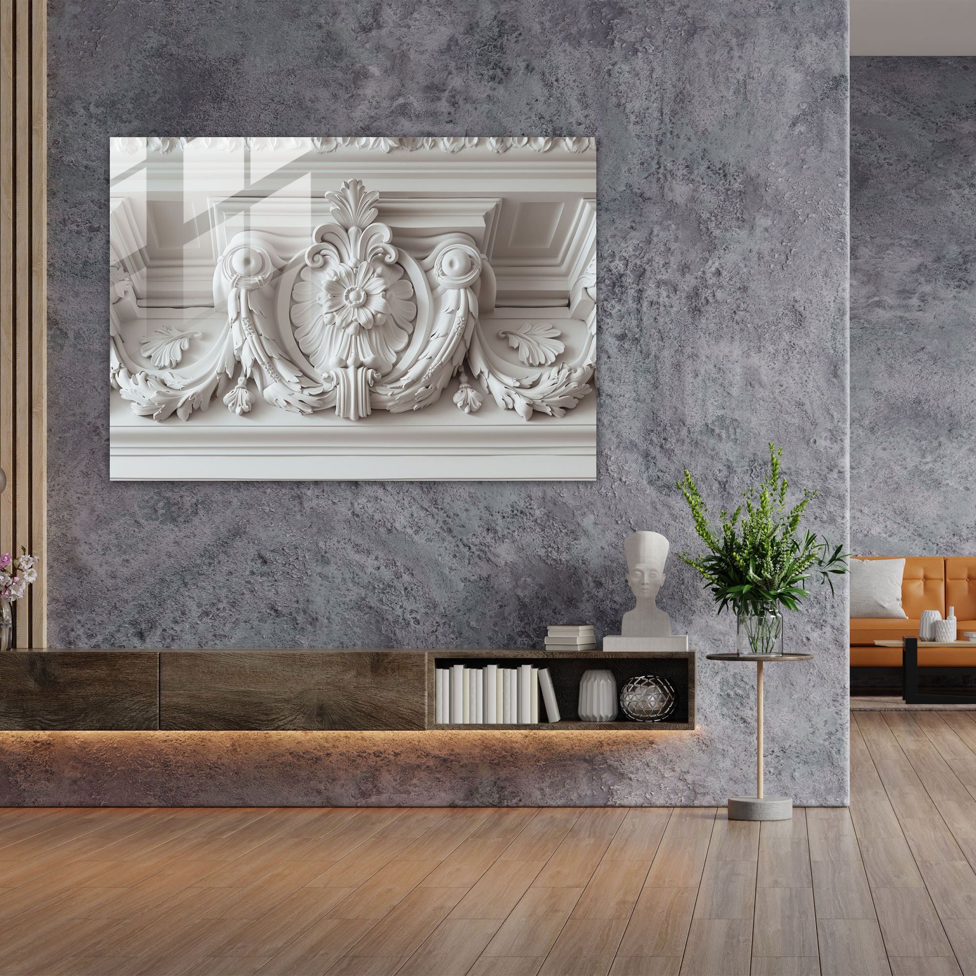 Klasik Ev Dekorasyonu - Neoklasik Mimarlık Detayı - Klasik Modern Sanat Cam Tablo Ev Dekorasyonu
