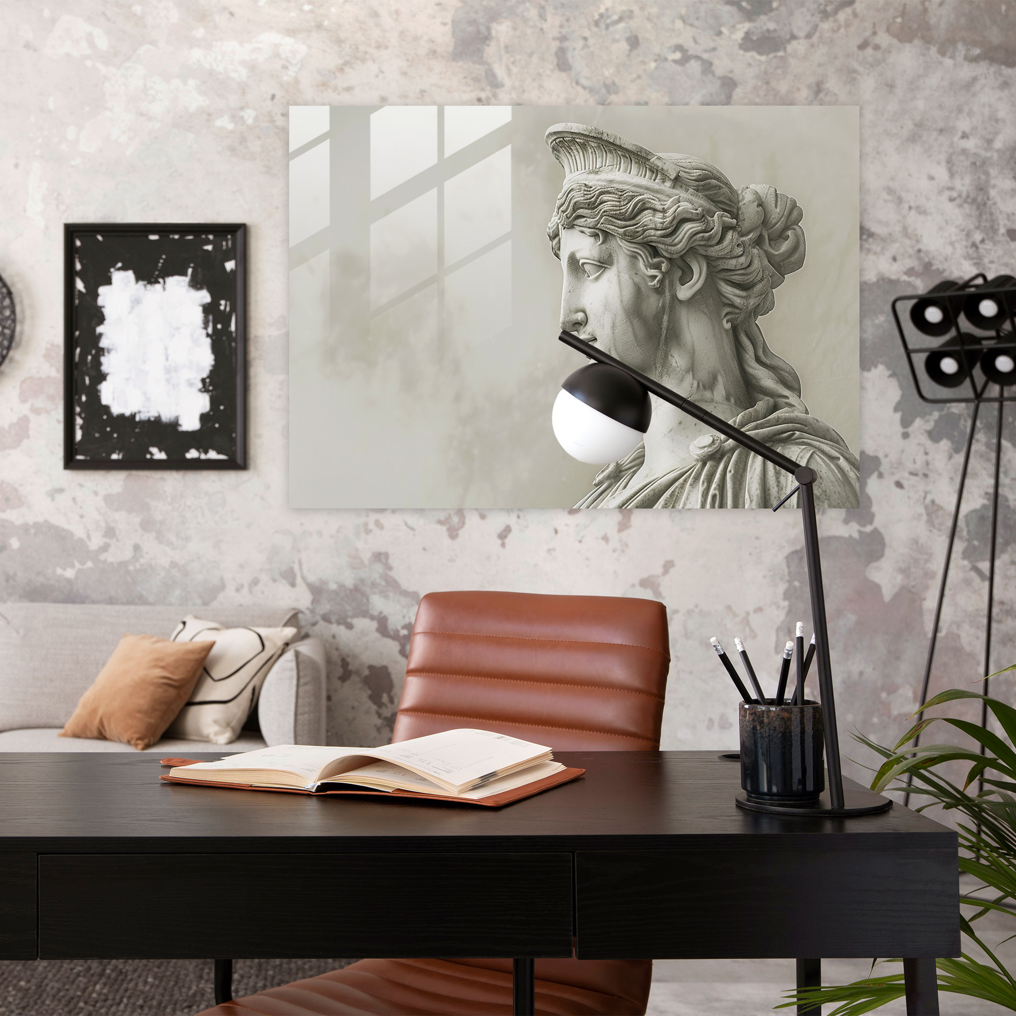 Elegant Yunan Heykeli Cam Tablo: Klasik Tema Duvar Dekorasyonu Ev Dekorasyonu