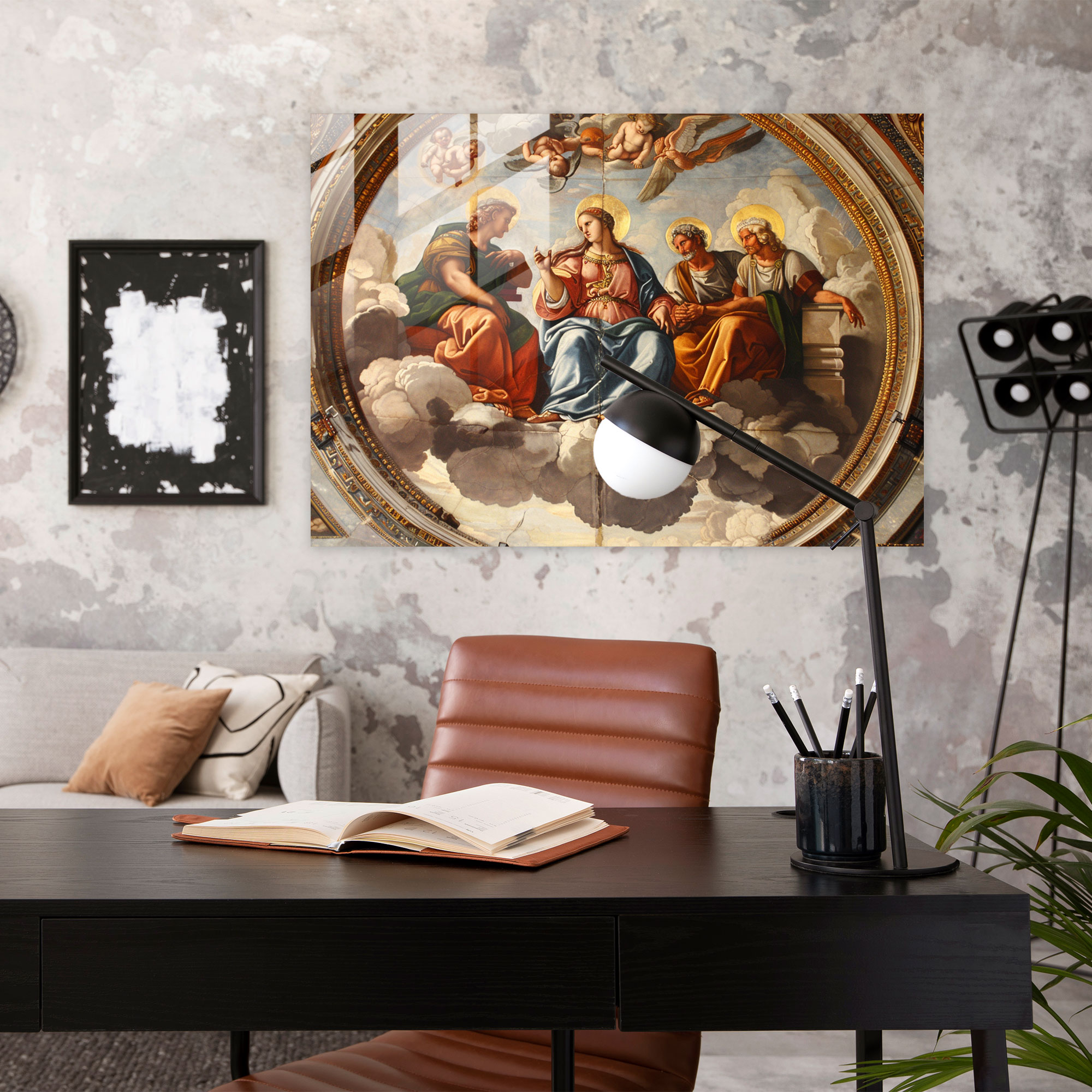 Klasik Duvar Dekorasyonu: Rönesans Tablosu - Klasik Cam Tablo Modern Sanat Cam Duvar Sanatı