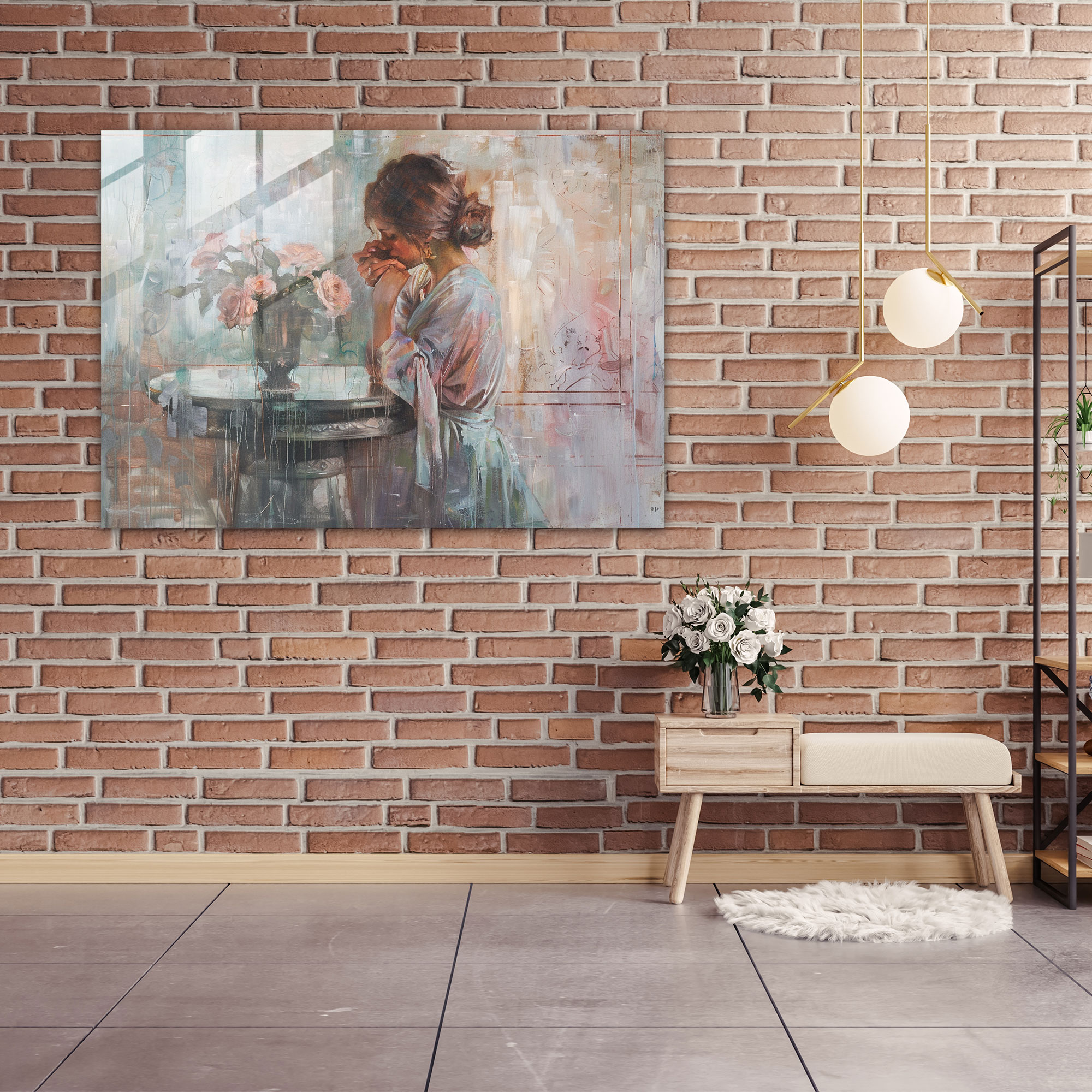 Klasik Ev Dekorasyonu - Romantik Resimler Cam Tablo - Ev Dekorasyonu Klasik Cam Tablo Cam Duvar Sanatı