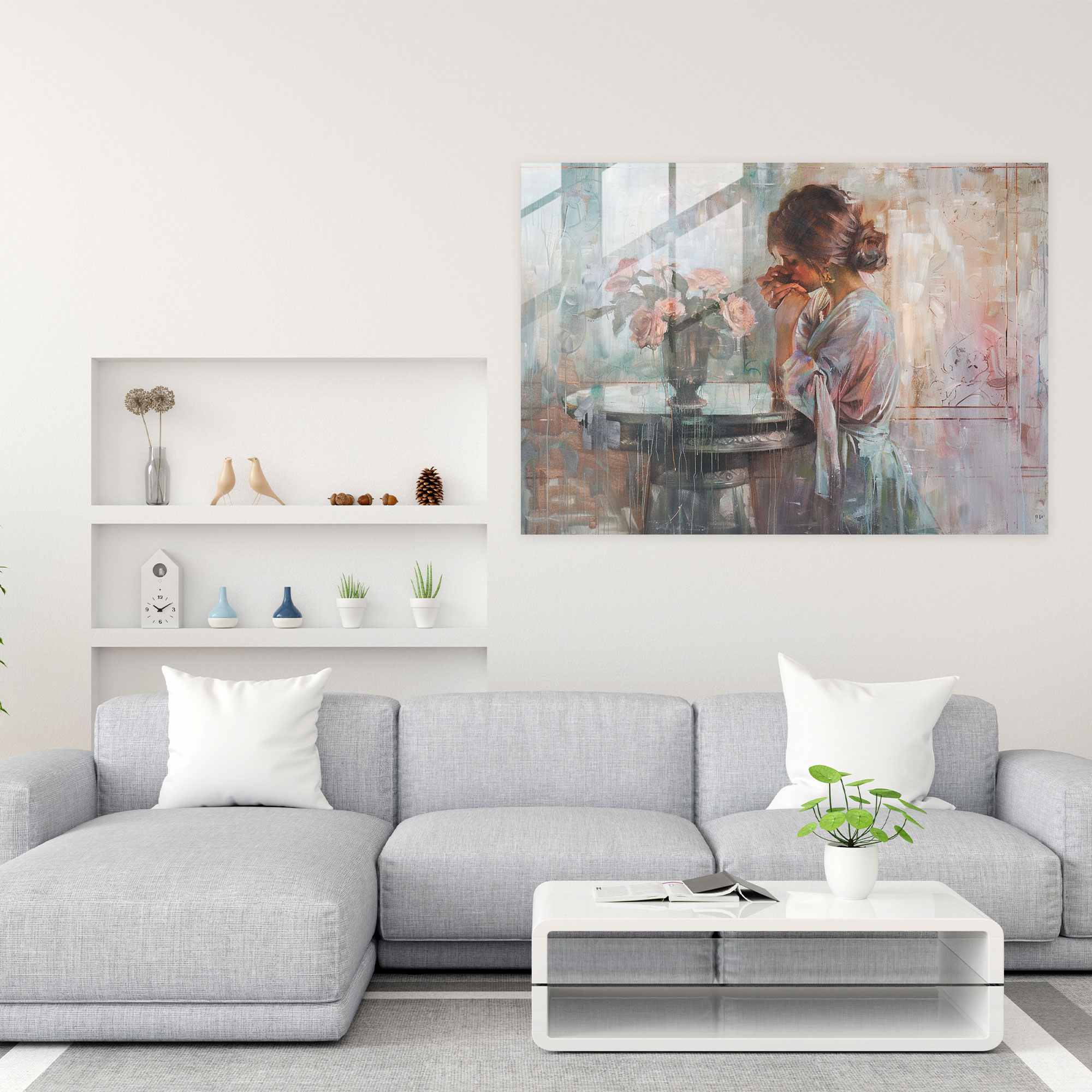 Klasik Ev Dekorasyonu - Romantik Resimler Cam Tablo - Ev Dekorasyonu Klasik Cam Tablo Cam Duvar Sanatı