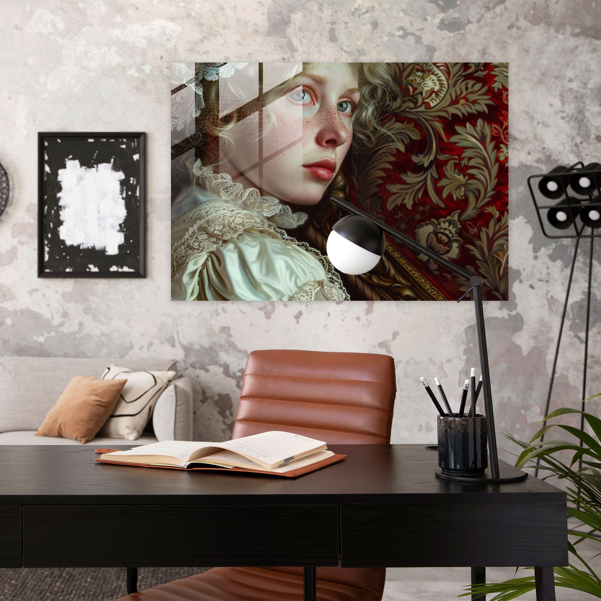 Klasik Cam Duvar Sanatı - Neoklasik Portre Cam Tablosu - Klasik Modern Sanat Cam Duvar Sanatı