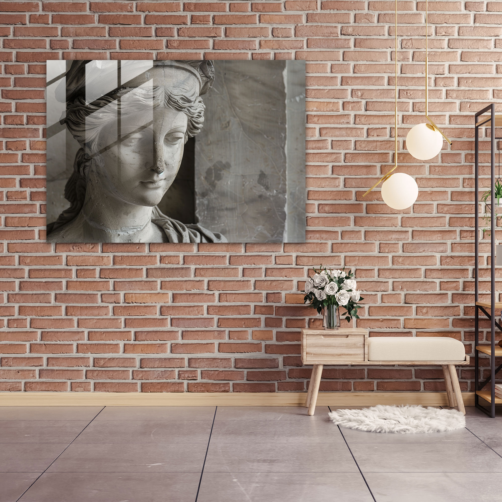 Klasik Cam Sanatı - Rönesans Heykelleri Cam Tablosu - Klasik Cam Duvar Sanatı Cam Sanatı Modern Sanat