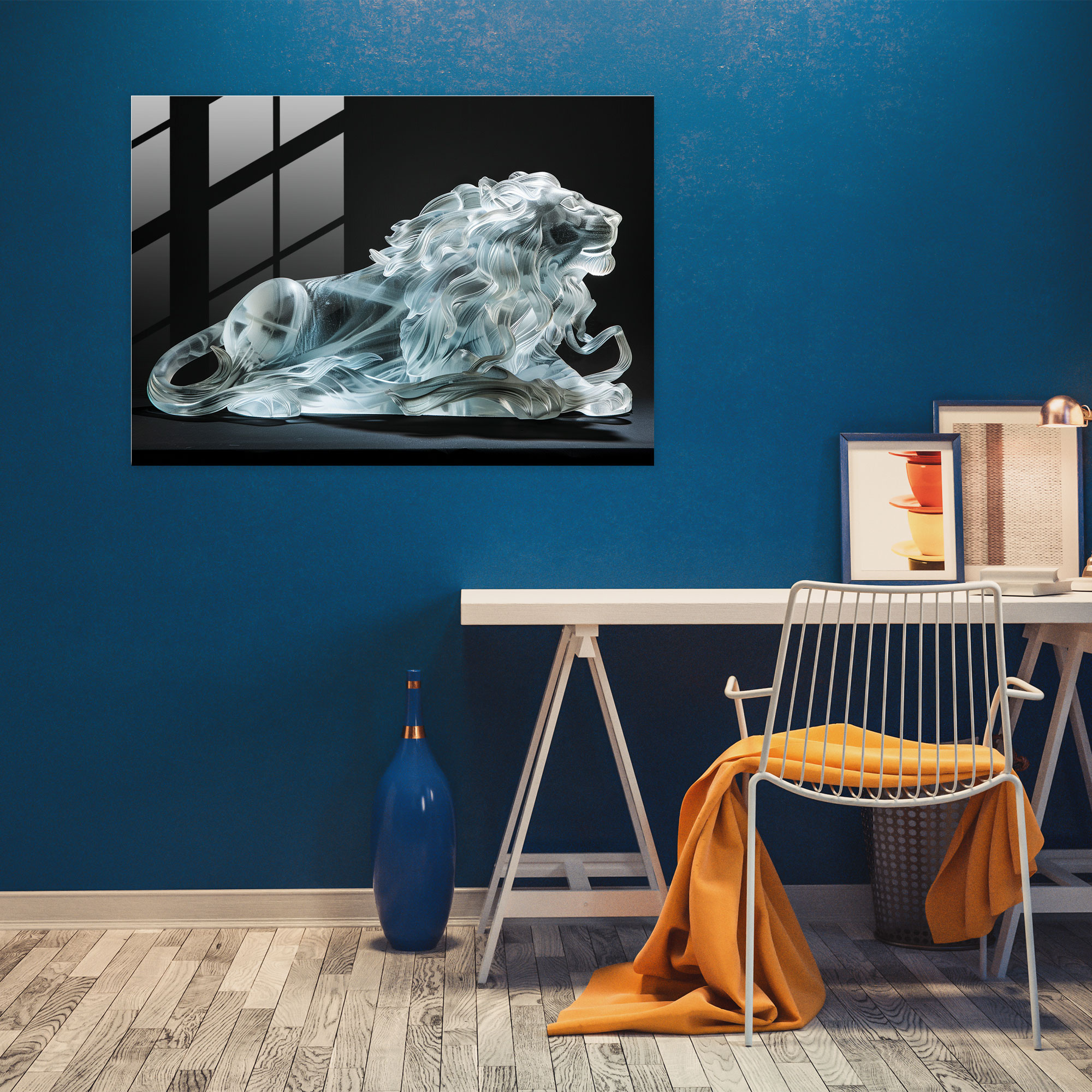 Klasik Cam Sanat Ev Dekorasyonu - Majestik Aslan Krallık Elegansı Heykel