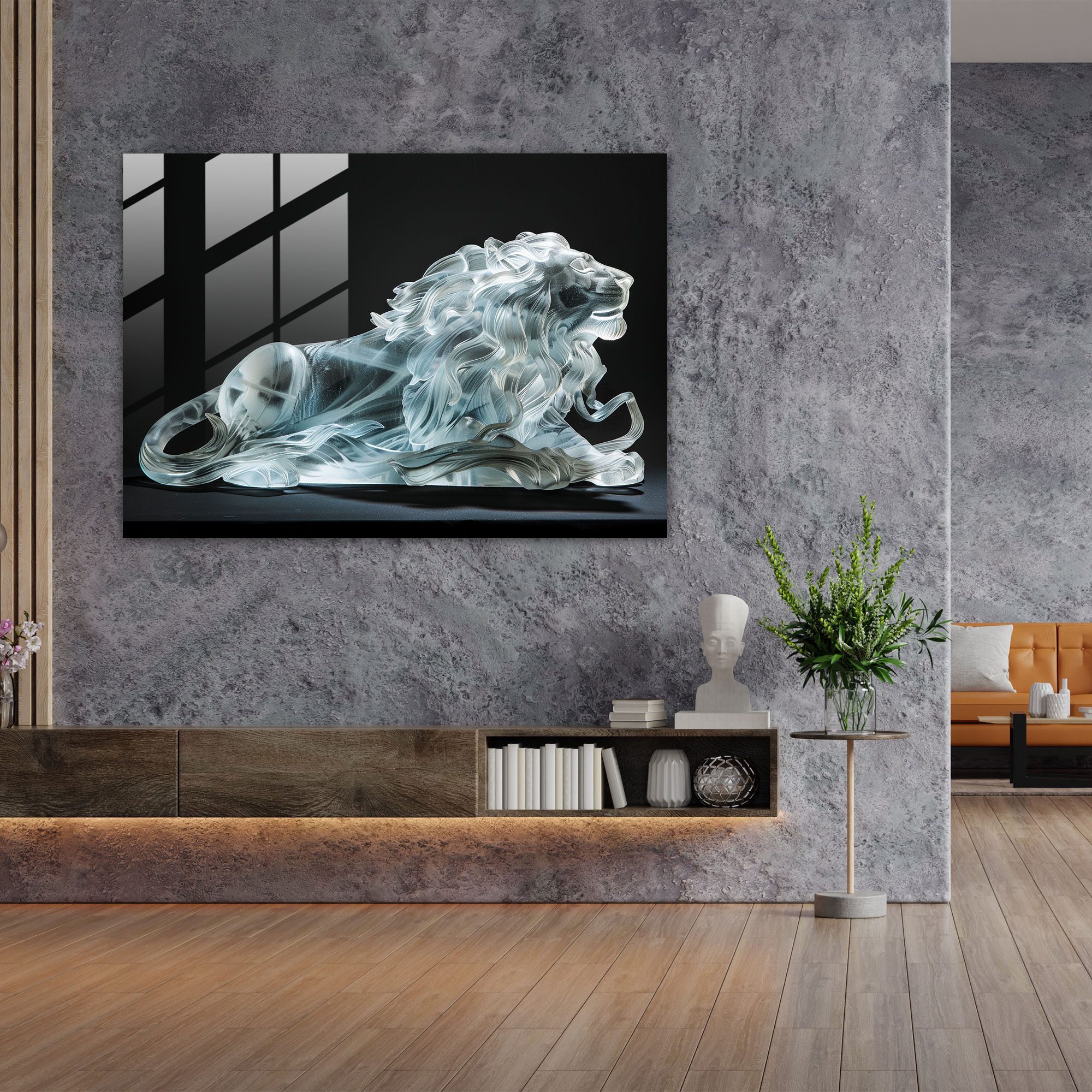 Klasik Cam Sanat Ev Dekorasyonu - Majestik Aslan Krallık Elegansı Heykel