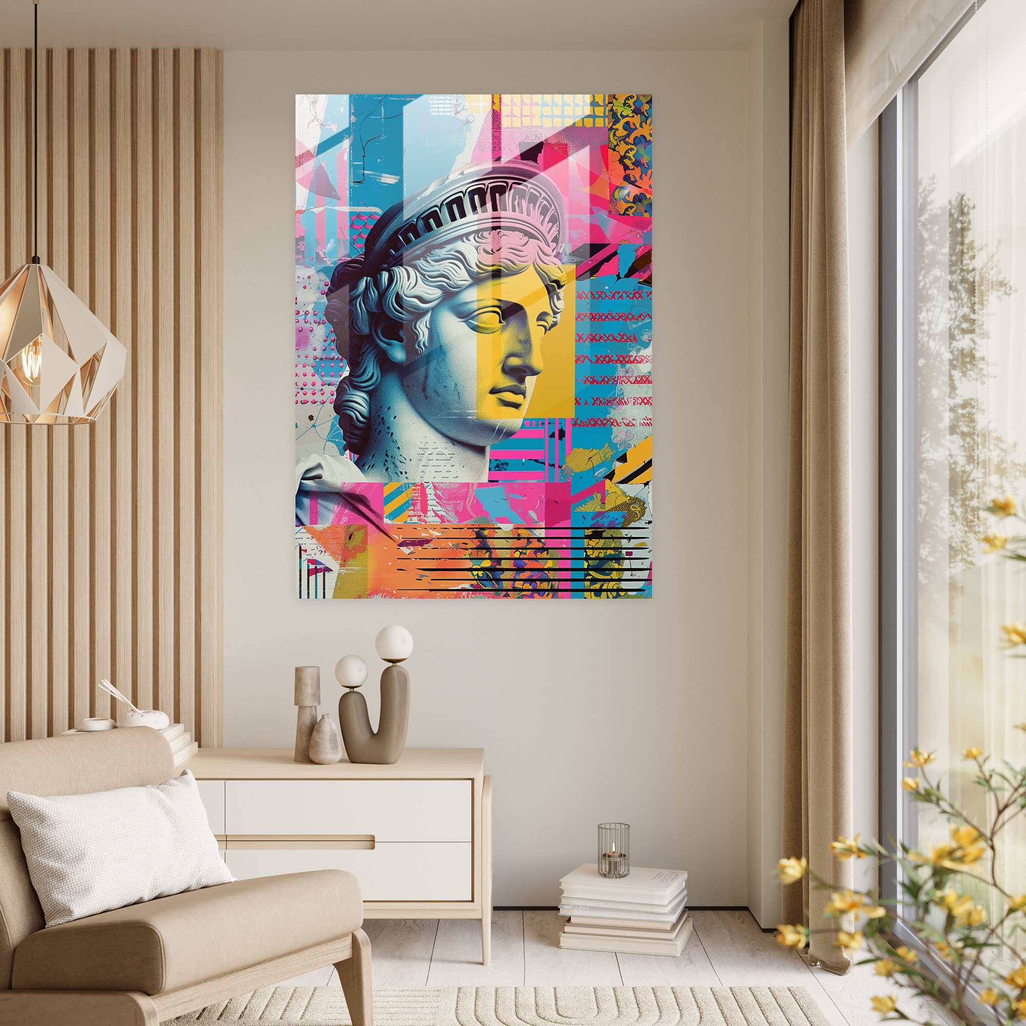 Classic Pop Art Renaissance Glass Print - Classicism+Popart, Combine Classicism With Pop Art Style, Glass Print, Glass Art