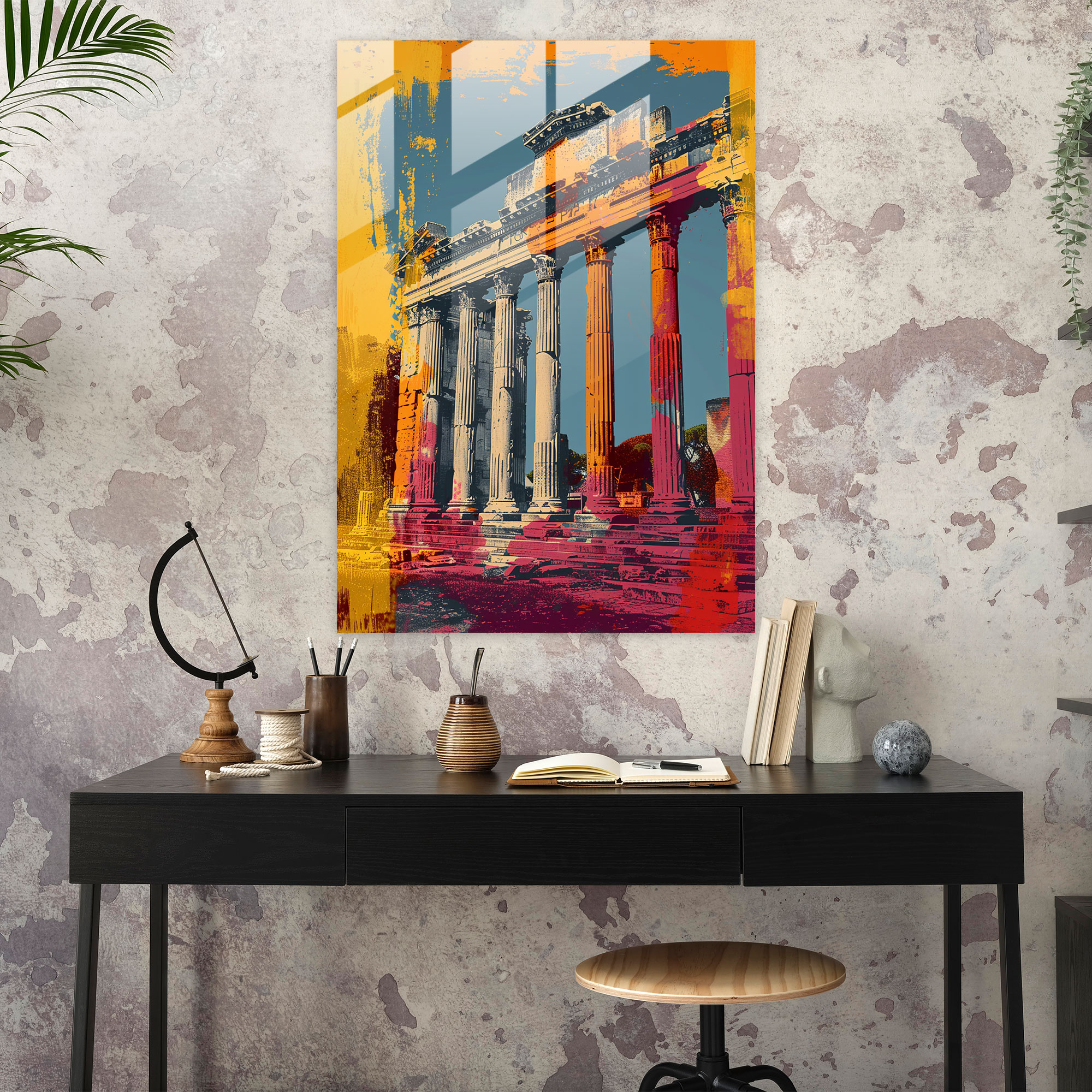 Pop Art Roma Mimarisi Cam Tablo Sanatı - Klasik+Popart Cam Tablo Ev Dekorasyonu Cam Tablo Baskı