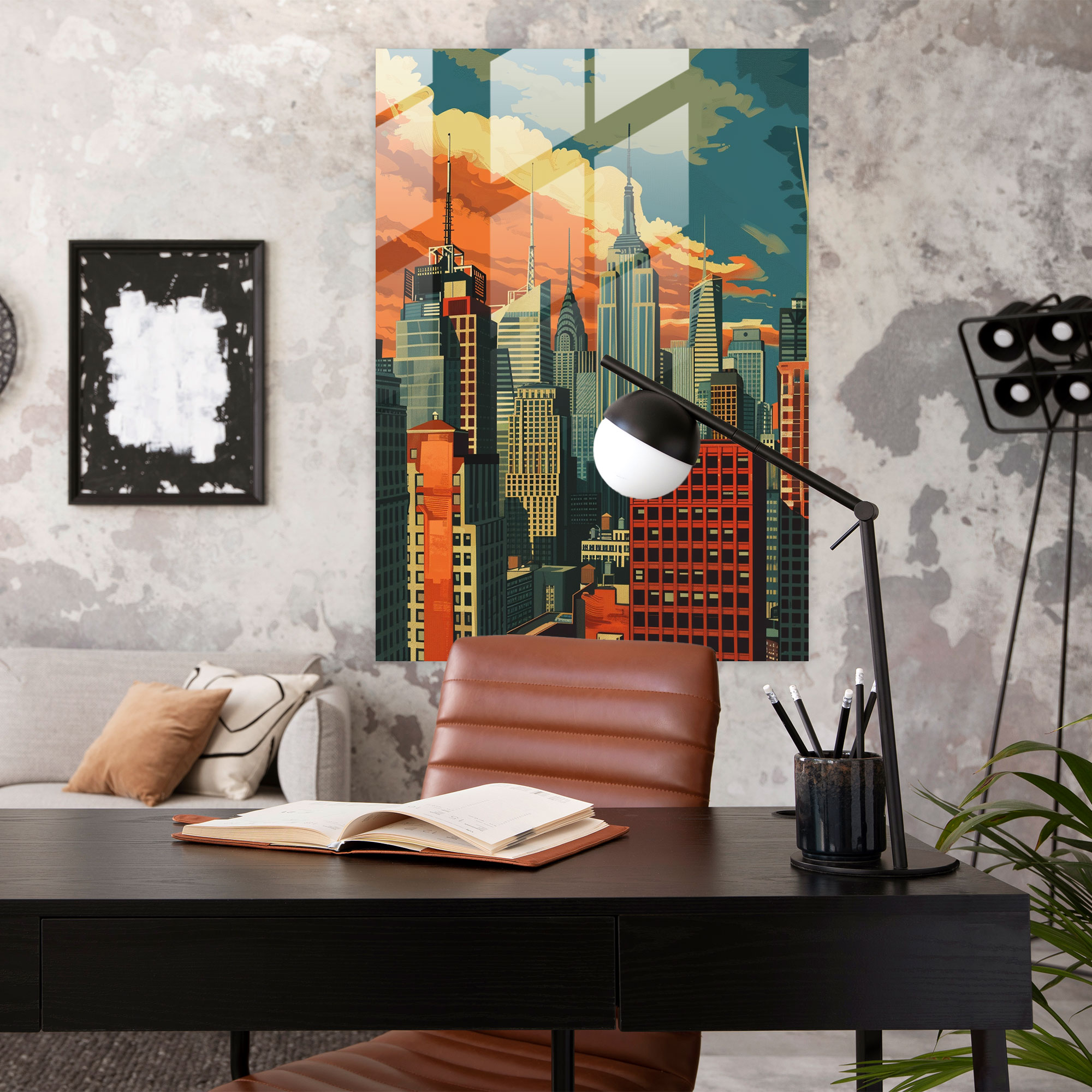 City Skyline Glass Print - Classicism+Popart, Home Decoration, Modern Art, Glass Print