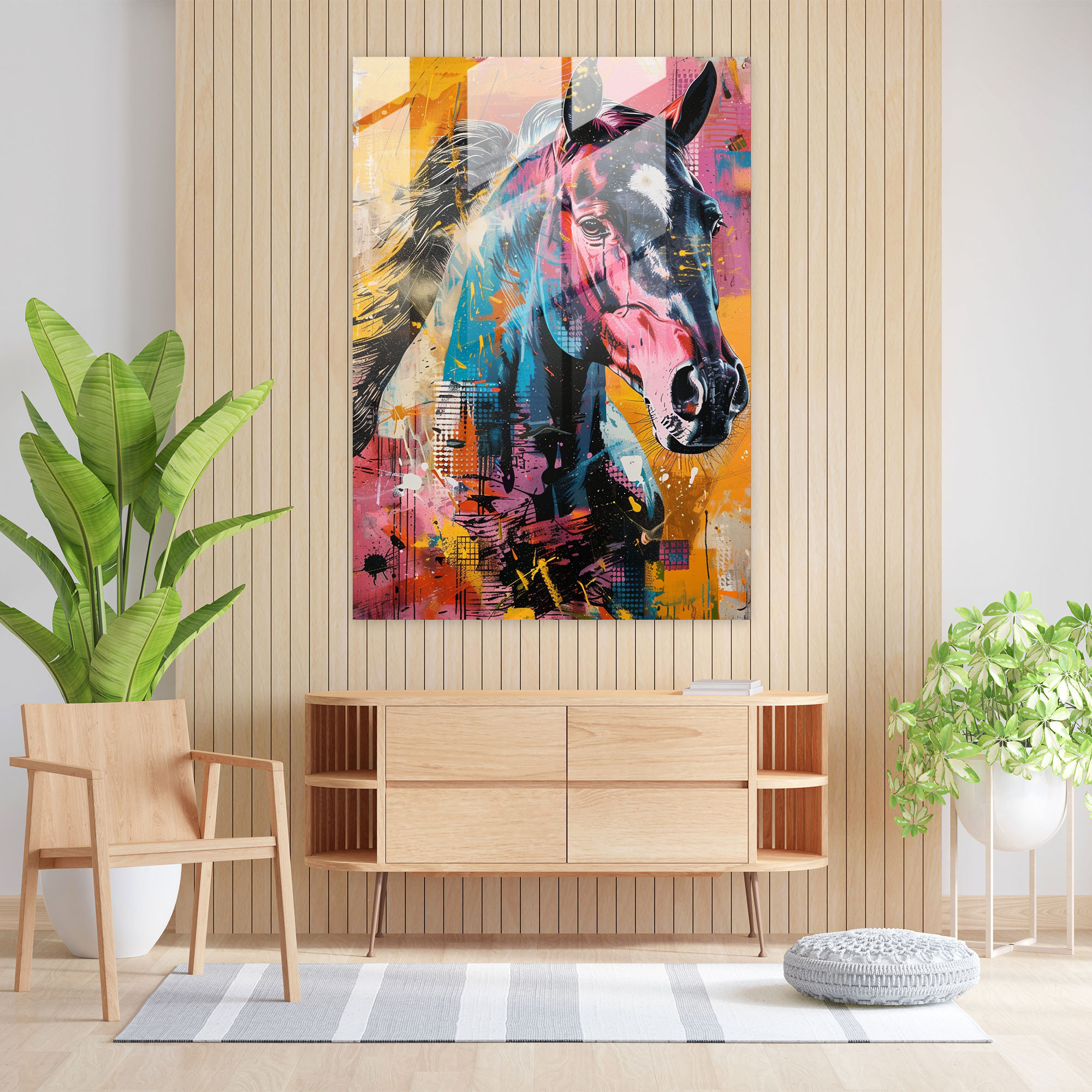 Majestik At Cam Tablo Sanatı - Klasikizm ve Popart Ev Dekorasyonu Modern Sanat