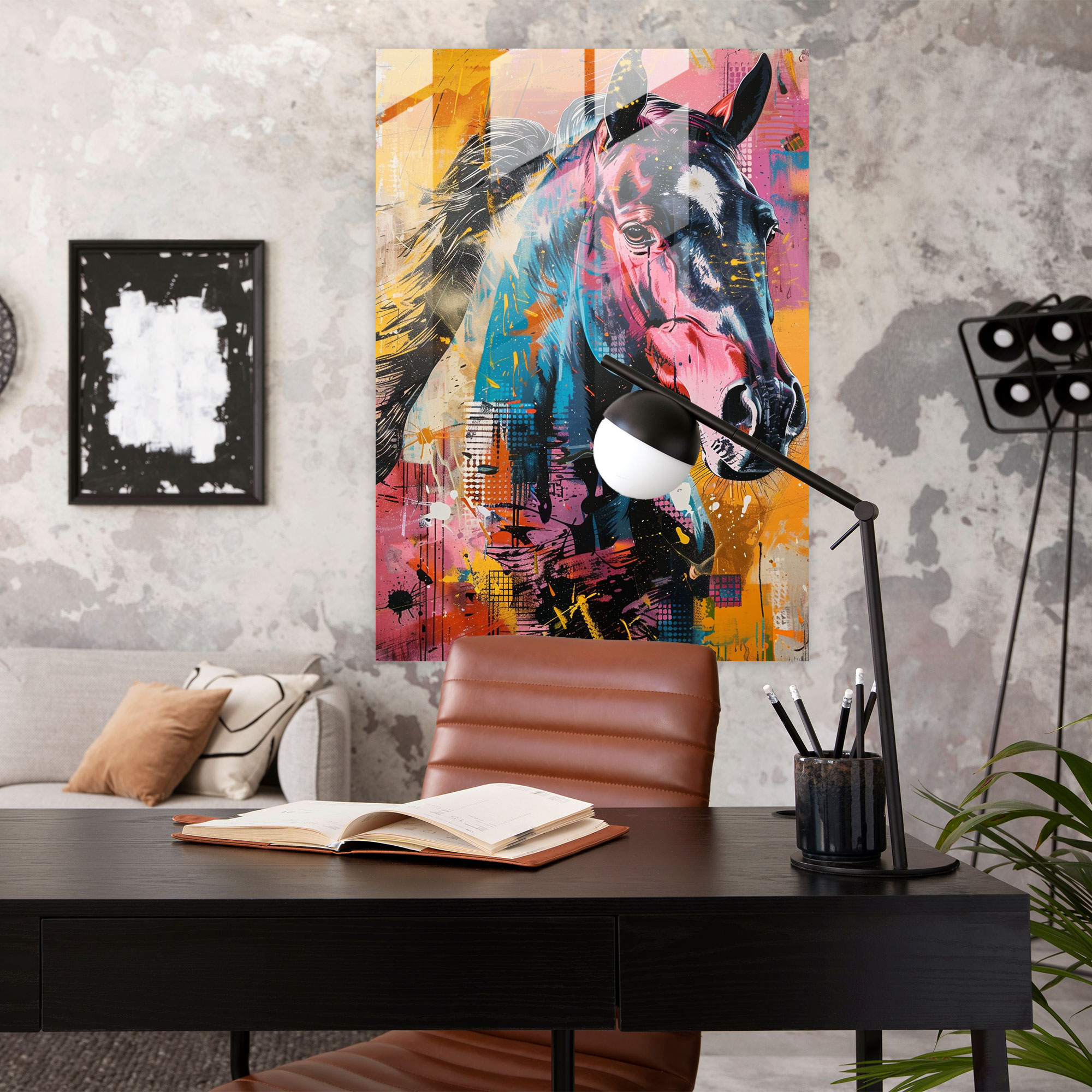 Majestik At Cam Tablo Sanatı - Klasikizm ve Popart Ev Dekorasyonu Modern Sanat