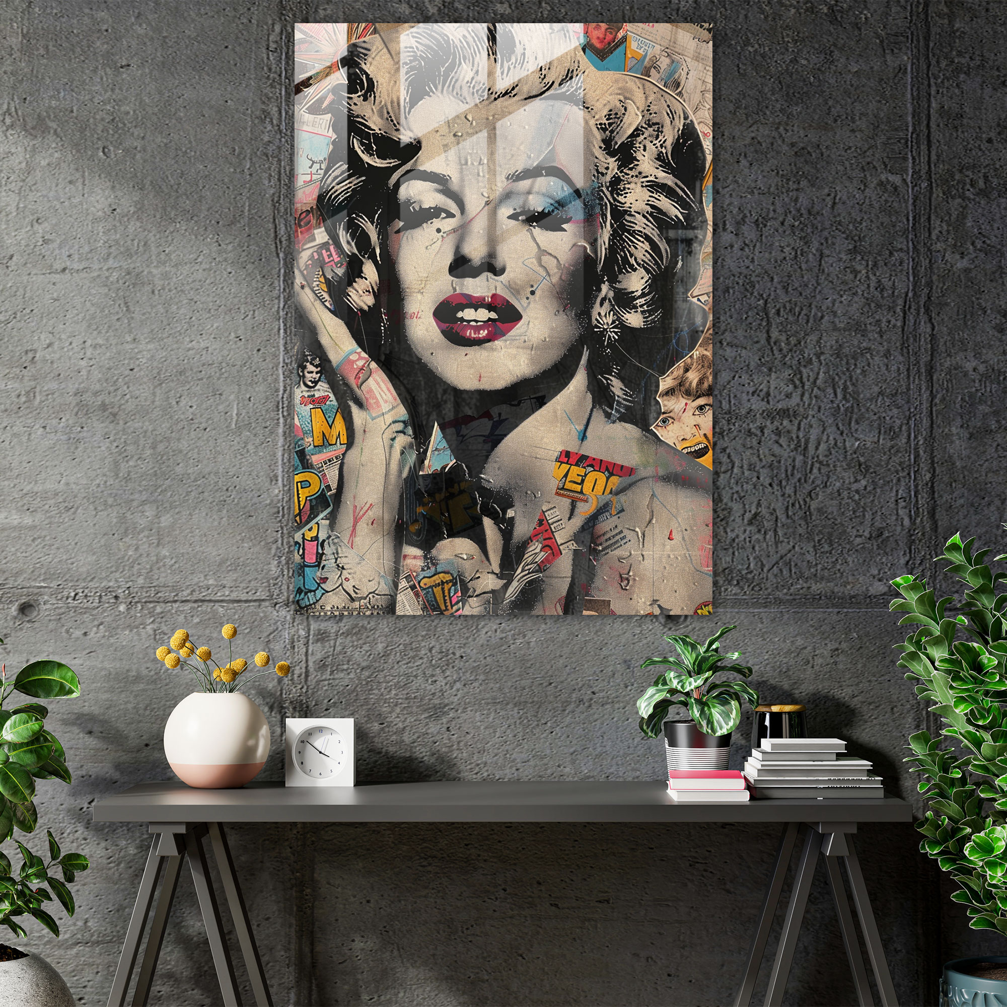 Pop Art Marilyn Cam Tablo - Klasikizm+Popart Cam Sanatı Cam Duvar Sanatı Modern Sanat