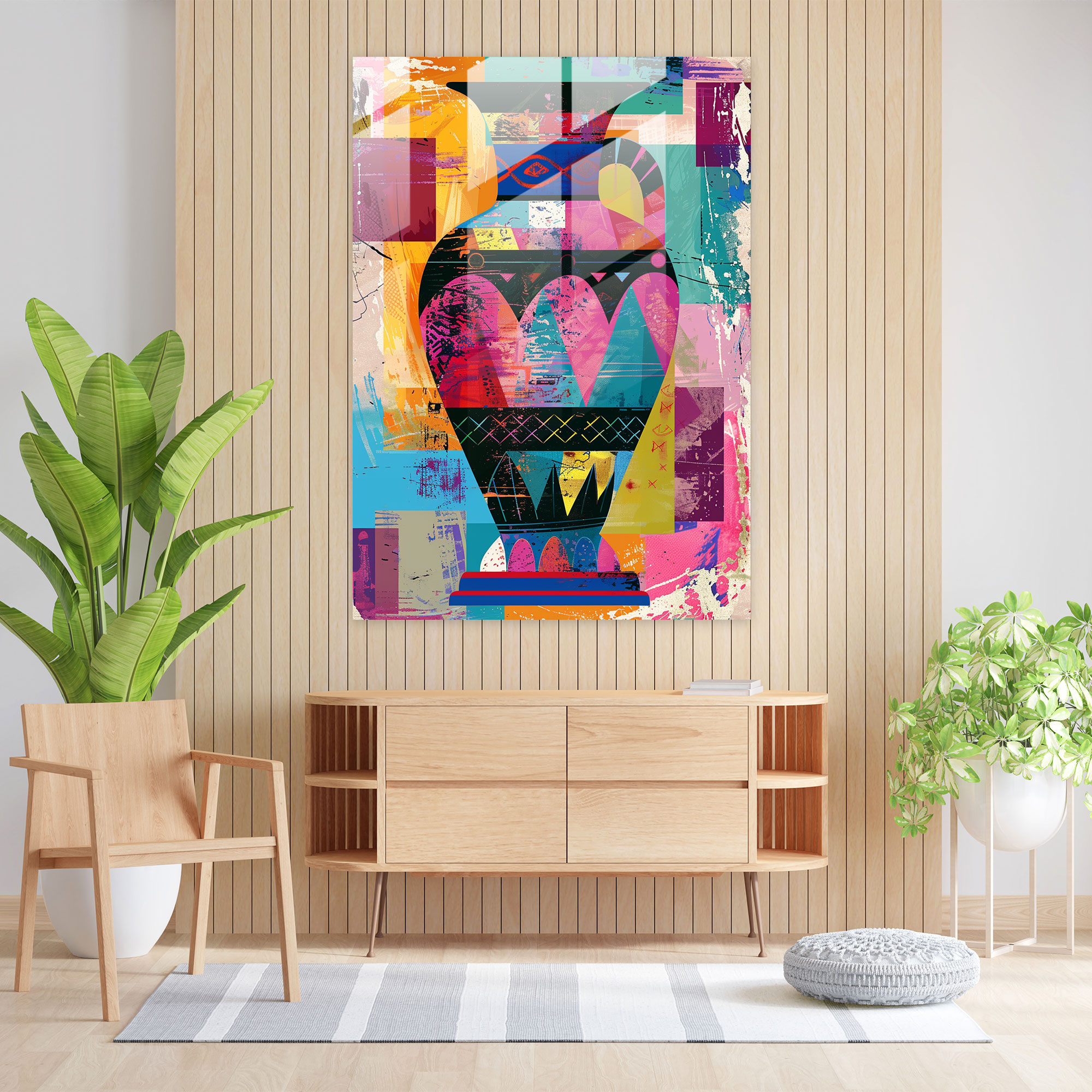 Yunan Vazosu Pop Art Cam Tablo - Klasikçilik ve Pop Art Pop Art İle Klasikçilik Cam Duvar Sanatı Cam Tablo