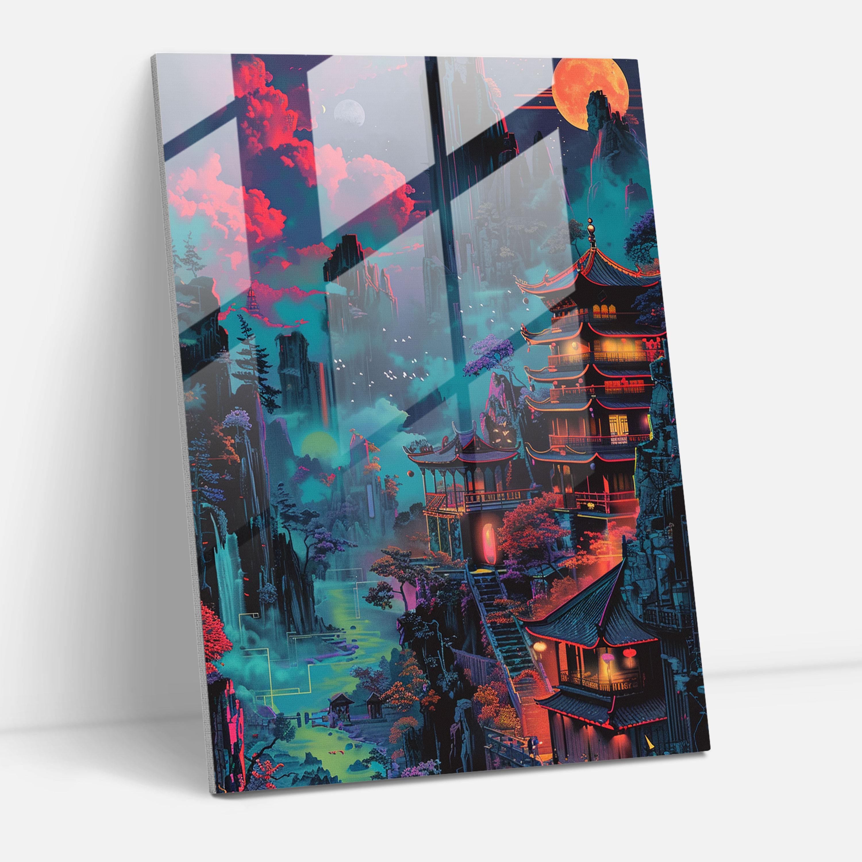 Chinese Landscape Pop Art Glass Wall Art - Classicism+Popart, Glass Wall Art, Home Decoration, Modern Art