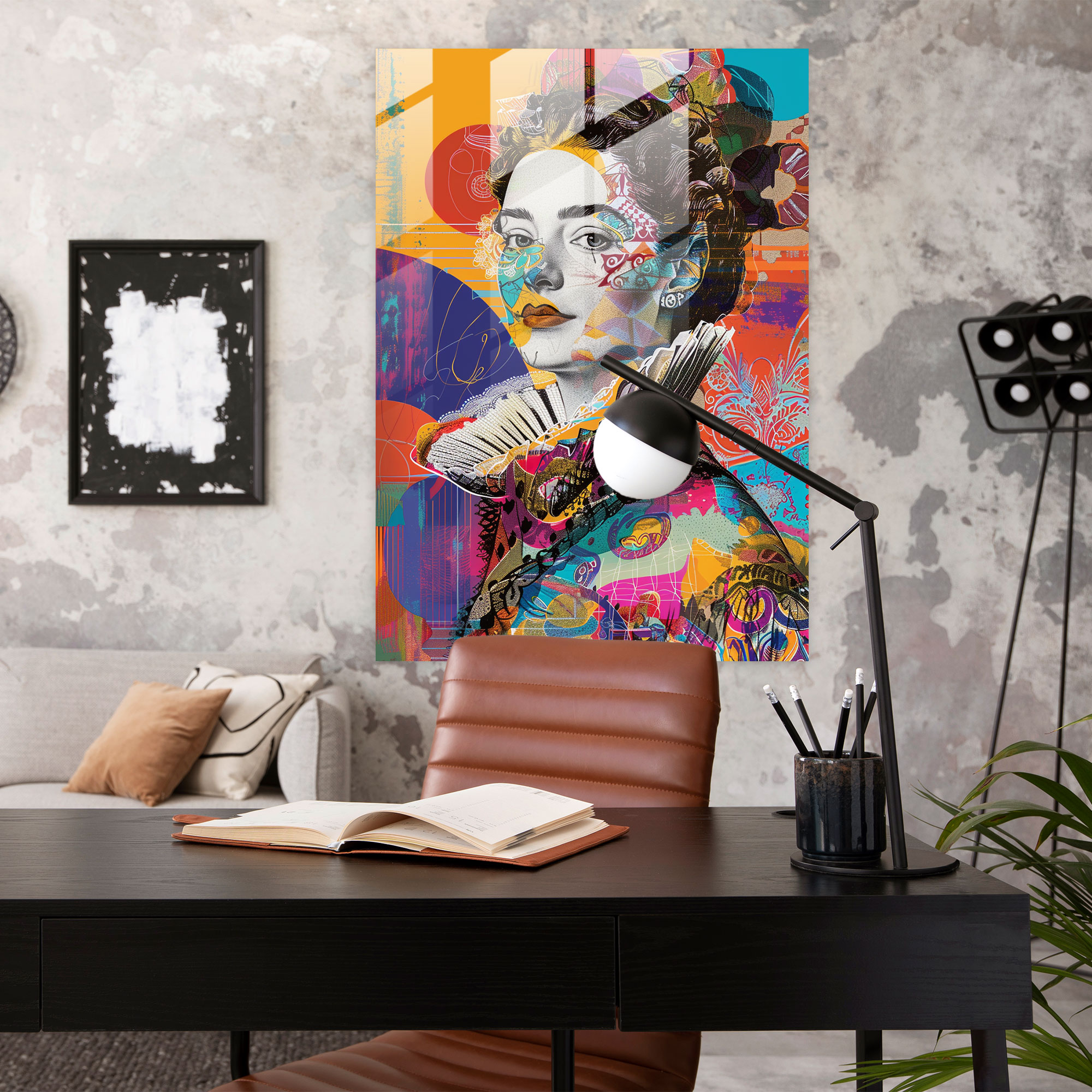 Baroque Pop Art Noblewoman Glass Print - Classicism+Popart, Wall Decoration, Glass Art, Classicism With Pop Art