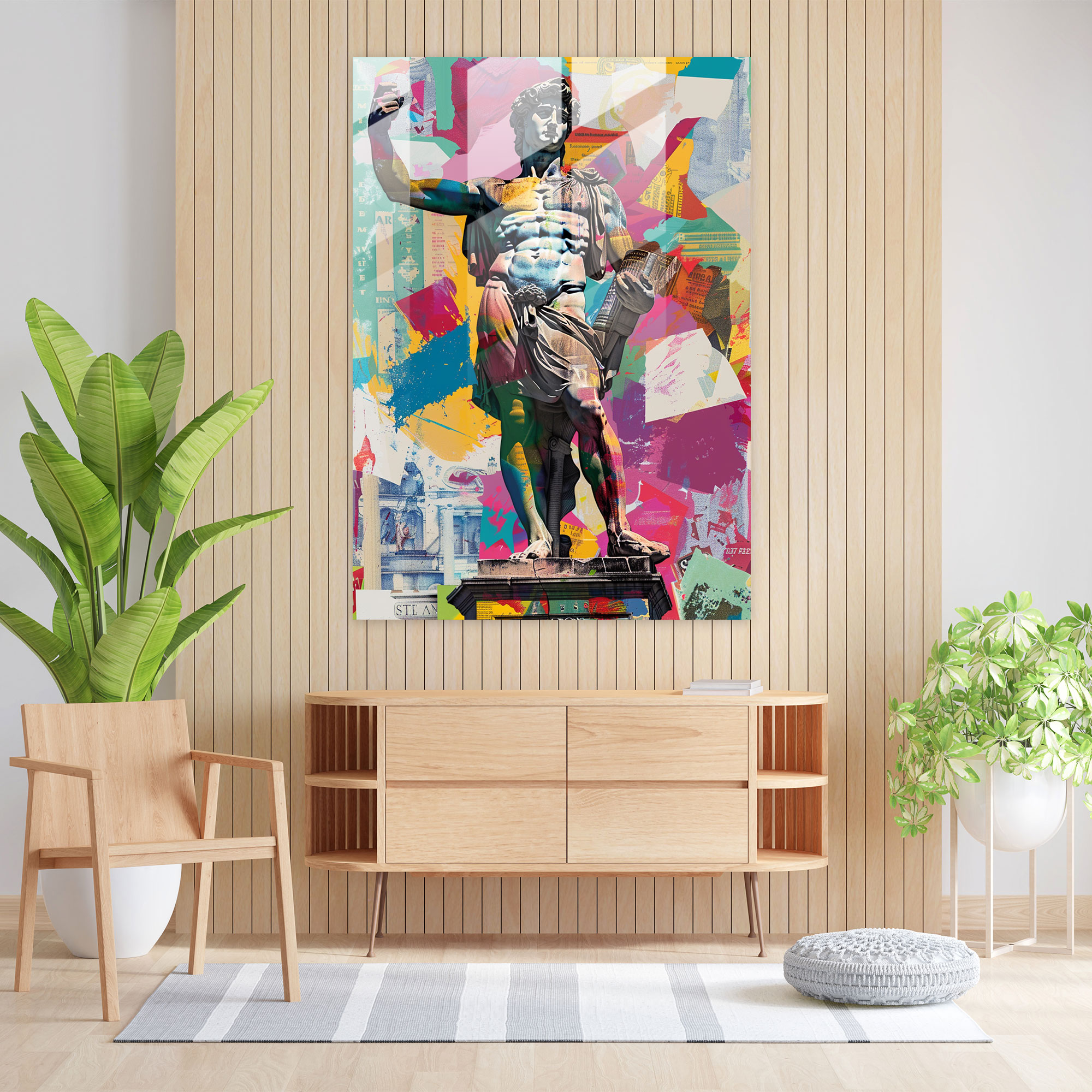 Pop Art Cam Tablo - Klasik Sanatı ve Pop Art'ı Bir Araya Getiren Yunan Tanrıları