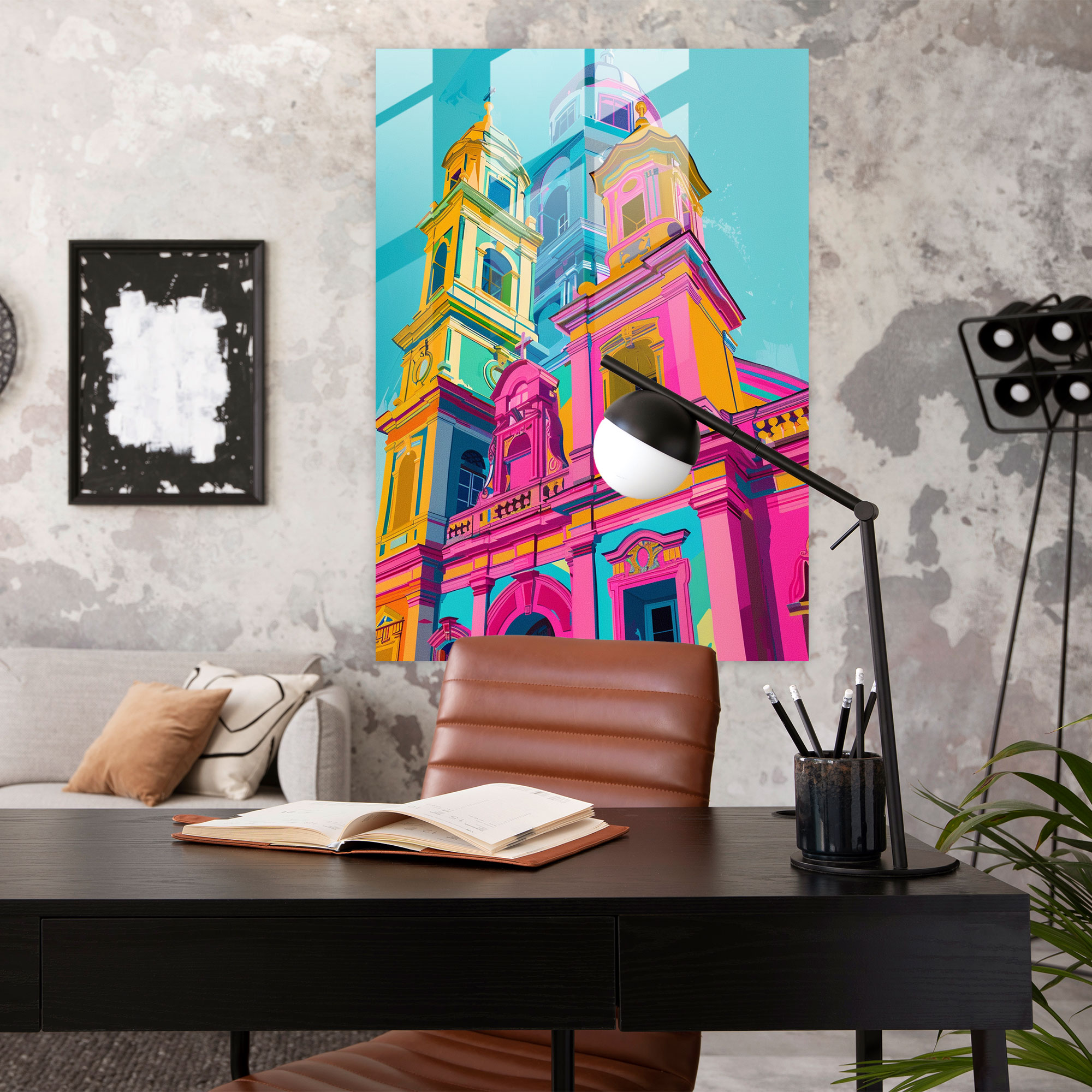 Pop Art ve Klasik Tarzın Buluştuğu Duvar Dekorasyonu - Kanvas Tablo Canlı Renkler Barok Mimarisi Cam Sanatı