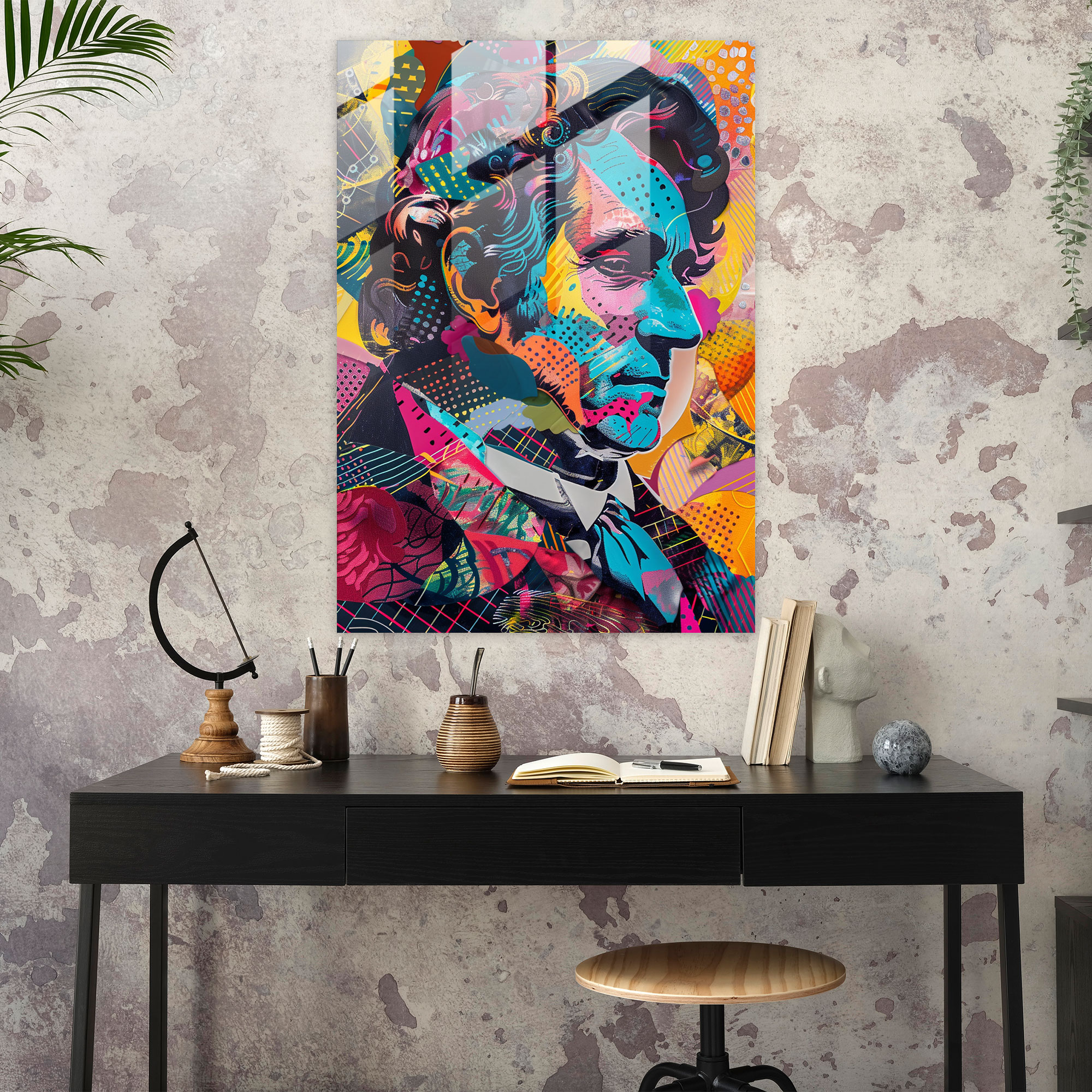 Pop Art Modern Sanat Cam Baskı - Klasikçilik ile Pop Art Bir Arada Canlı Desenler Modern Sanat Cam Tablo