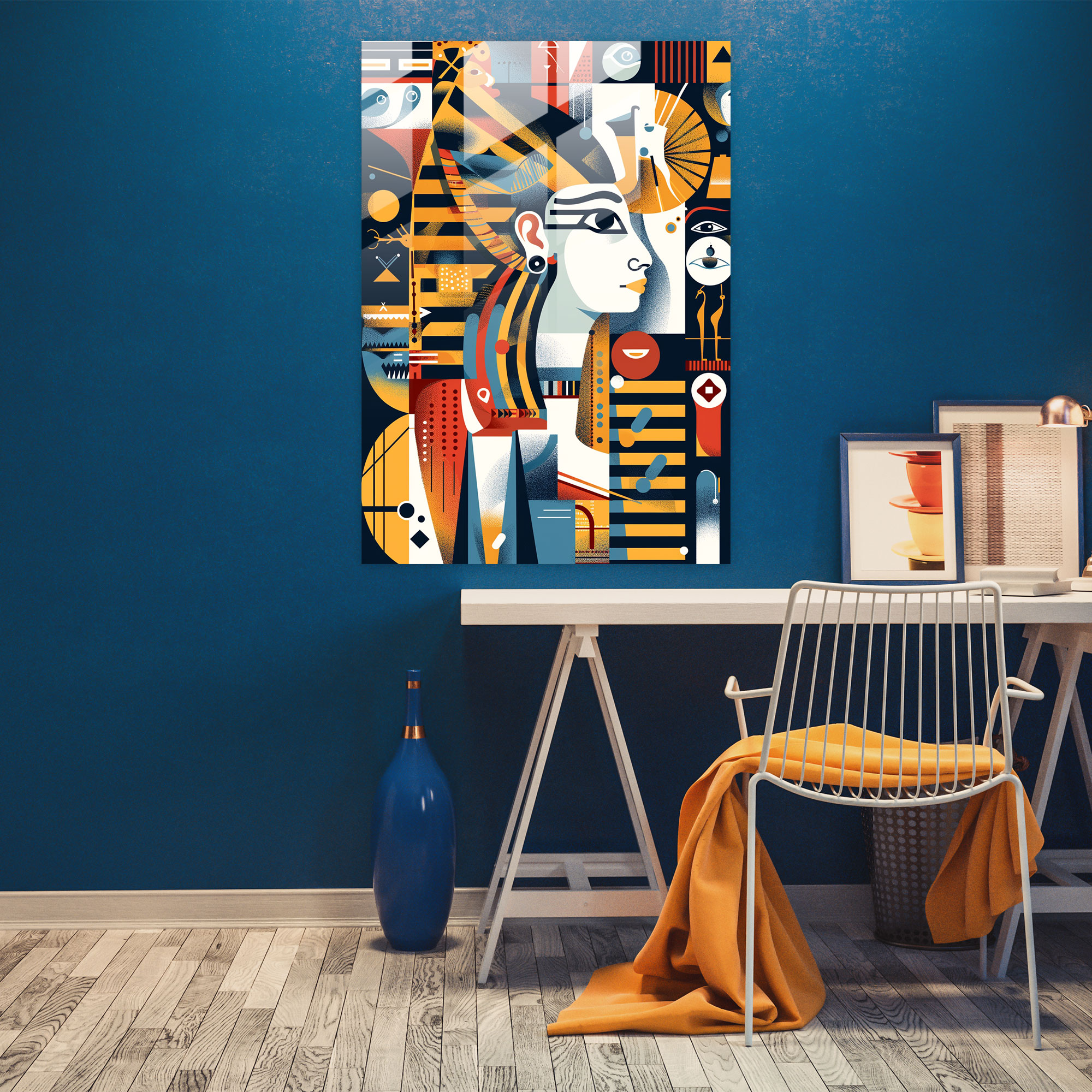 Klasik ve Pop Art Duvar Süslemesi - Klasikizm+Popart Mısır Hiyeroglifleri Cam Tablo Duvar Süslemesi