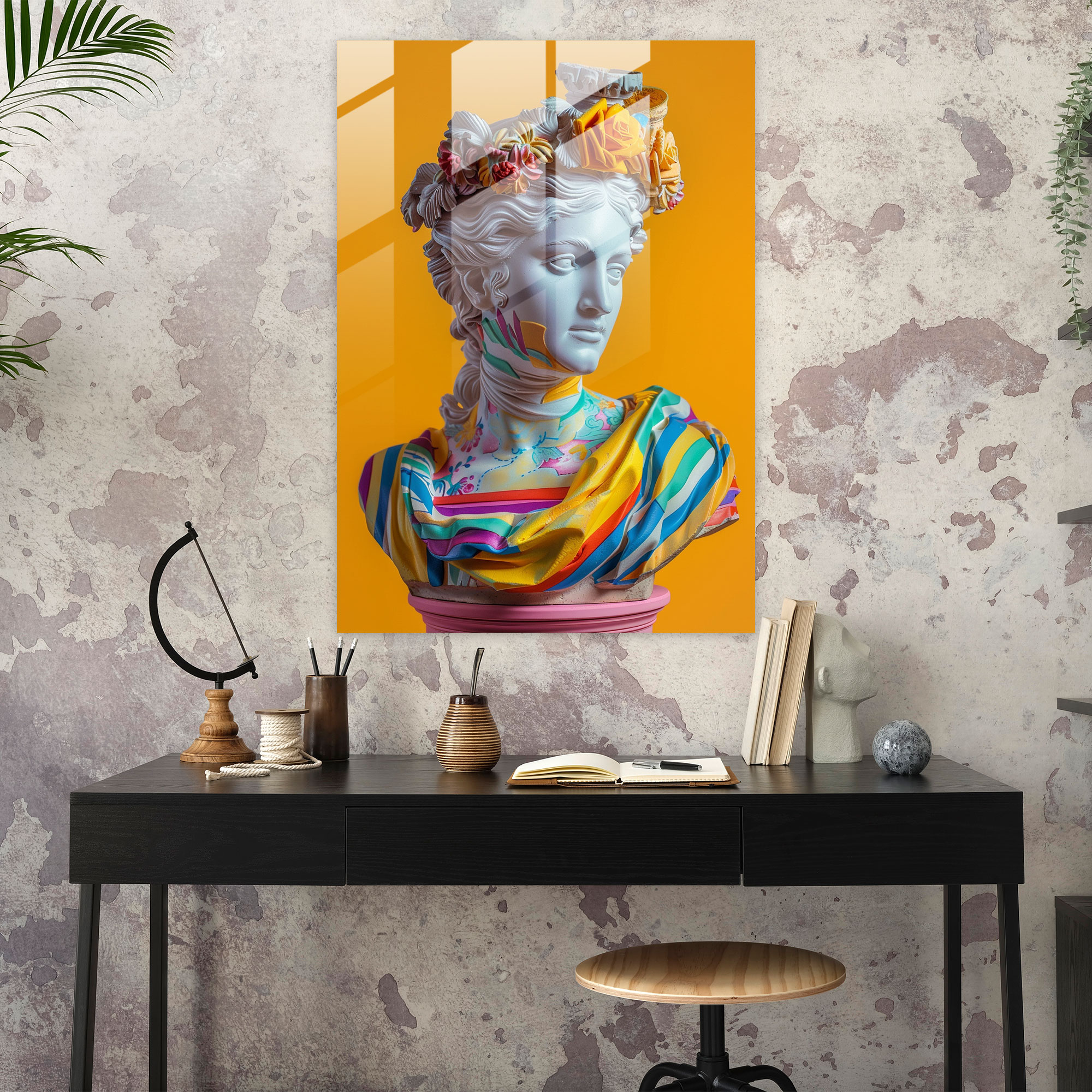 Klasik Pop Sanat Cam Sanatı - Klasik Sanat+Popart Cam Tablo Modern Sanat Klasik Sanatı Pop Sanat ile Birleştirin