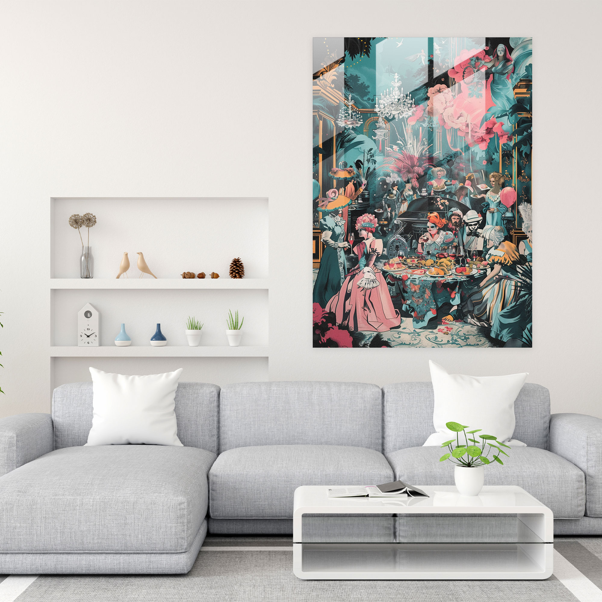 Klasik ve Pop Art Eseri Duvar Dekorasyonu - Klasik ve Pop Artı Buluşturan Cam Tablo Duvar Sanatı
