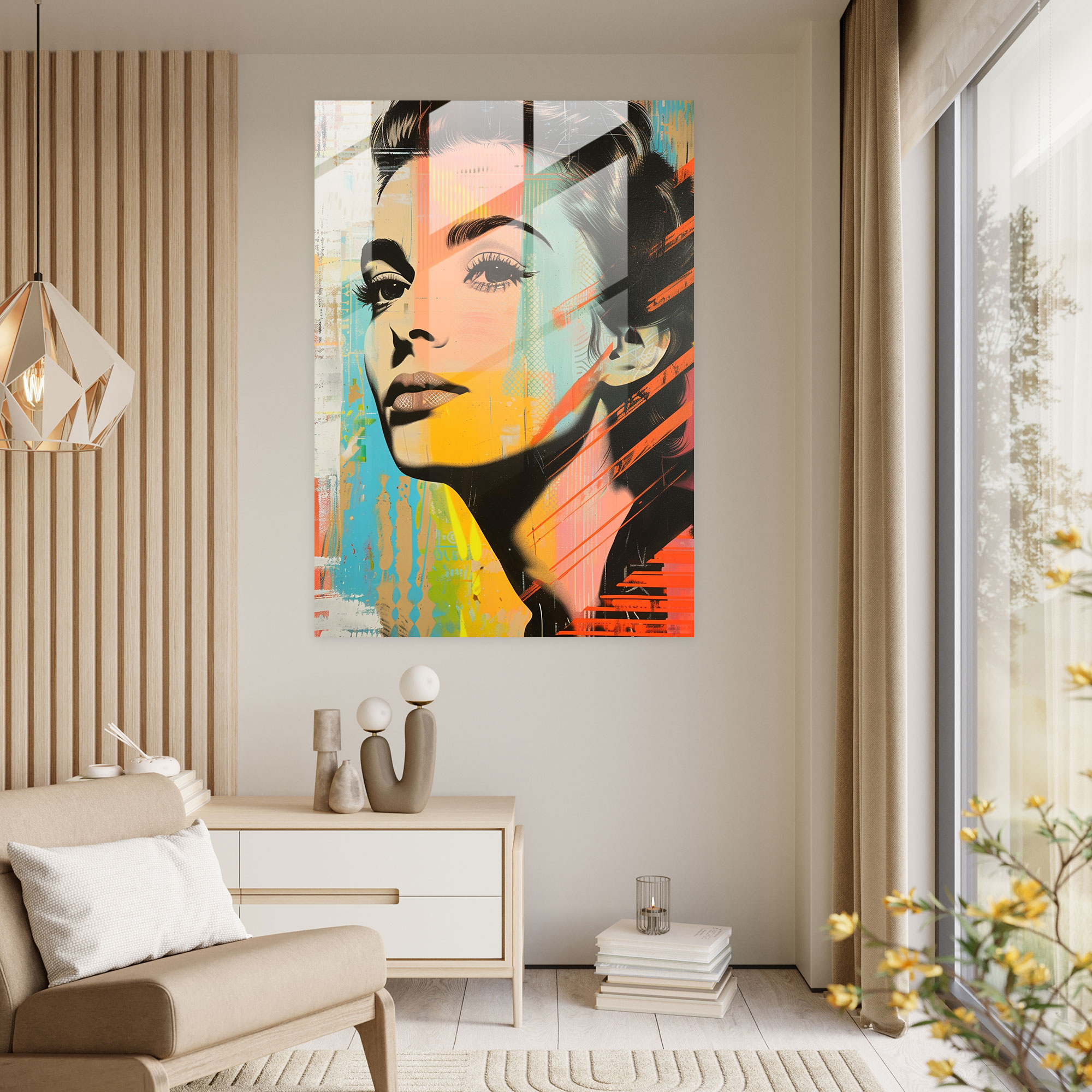 Pop Art Portre Cam Tablo - Klasikizm ve Popart Modern Sanat Cam Tablo Klasikizmi Pop Art ile Birleştirin