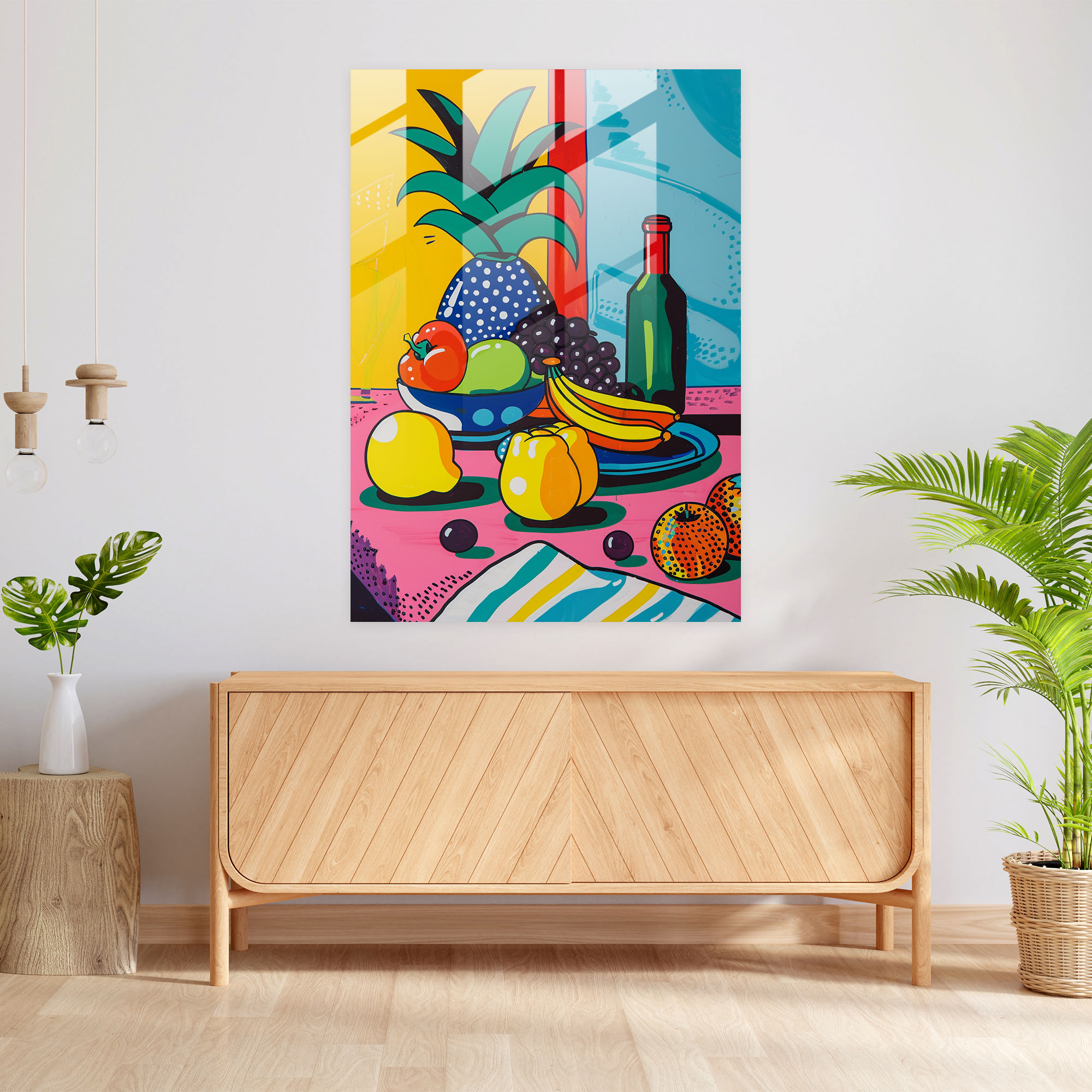 Bold Still Life Glass Print - Classicism+Popart, Home Decoration, Still Life Scene, Pop Art