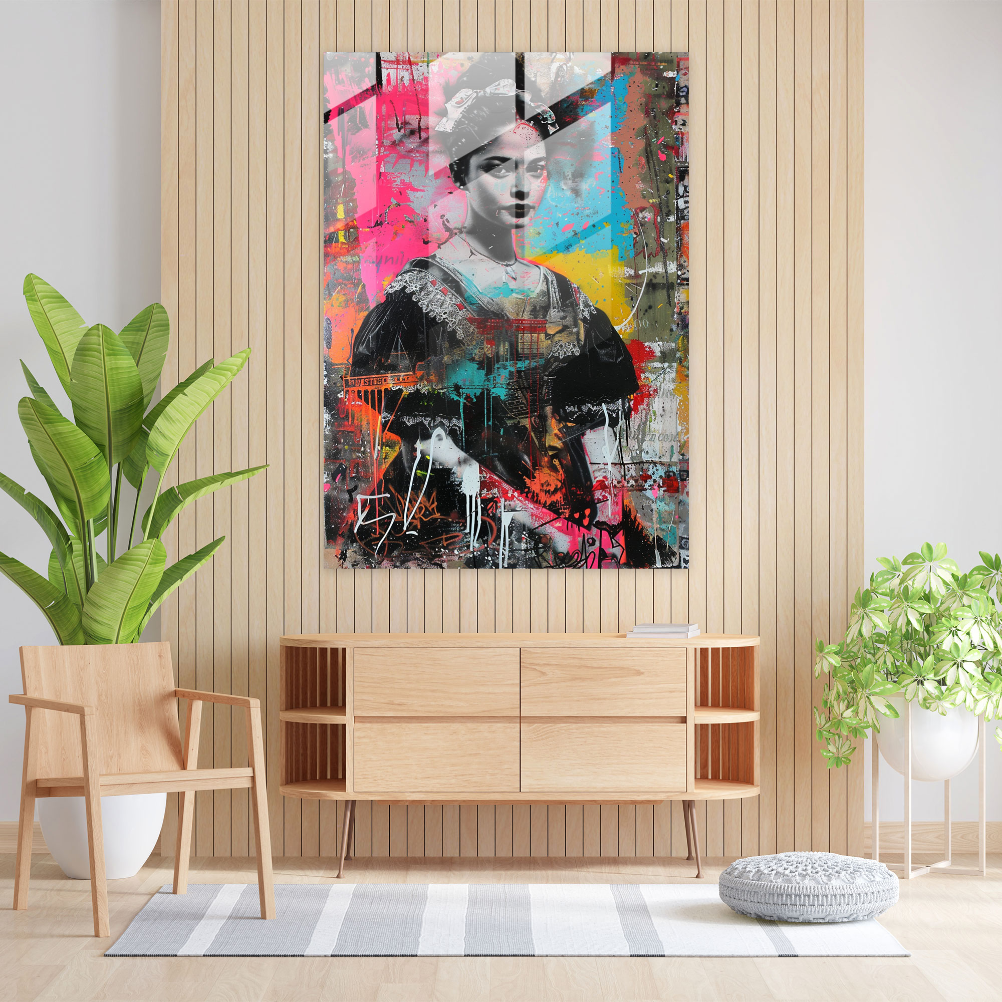 Renaissance Street Art Glass Print - Classicism+Popart, Modern Art, Combine Classicism With Pop Art, Glass Art