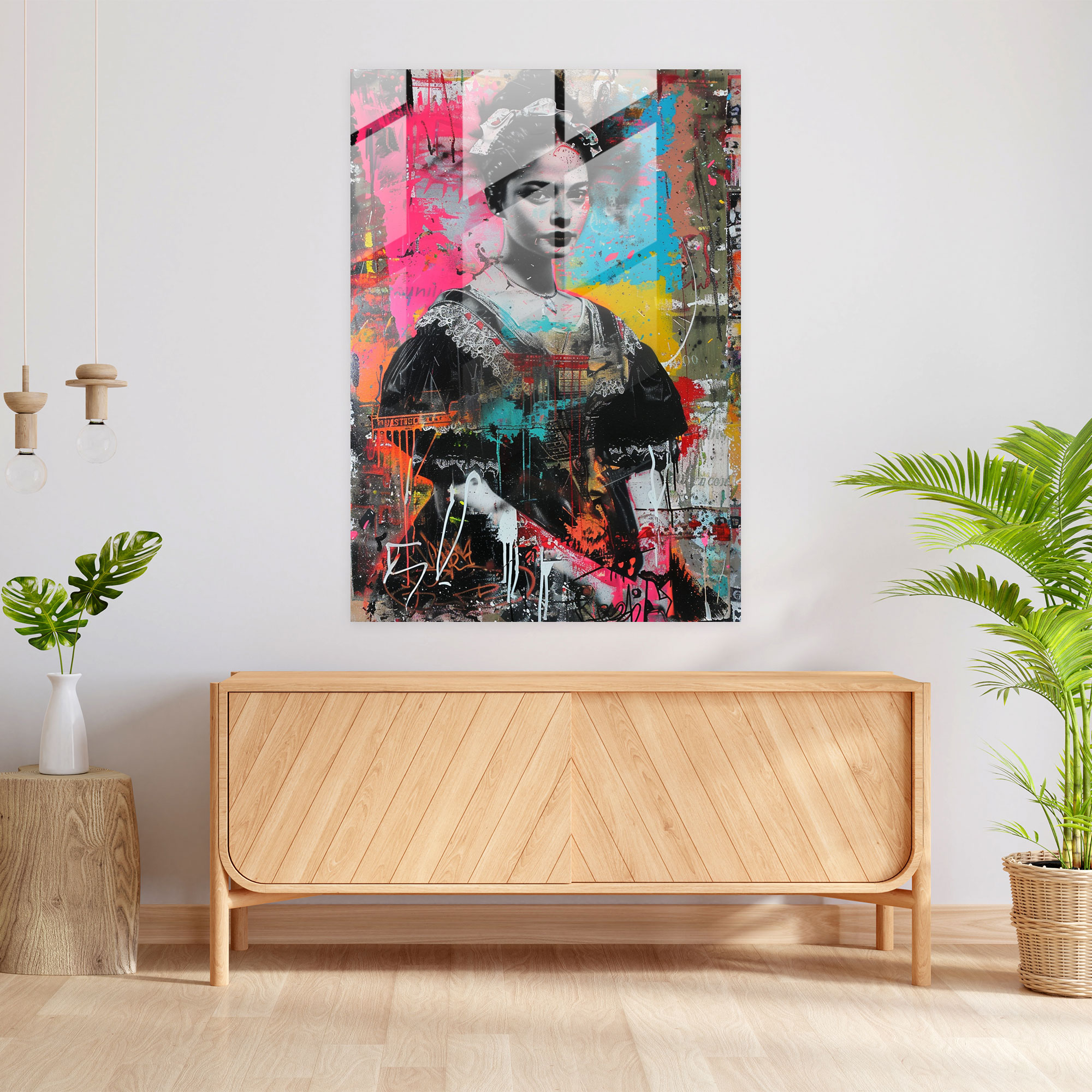 Renaissance Street Art Glass Print - Classicism+Popart, Modern Art, Combine Classicism With Pop Art, Glass Art
